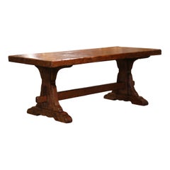 18th Century French Carved Oak Farm Trestle Table from Normandy