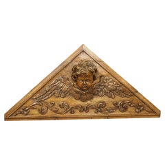 18th Century French Carved Oak Overdoor Pediment with Winged Cherub