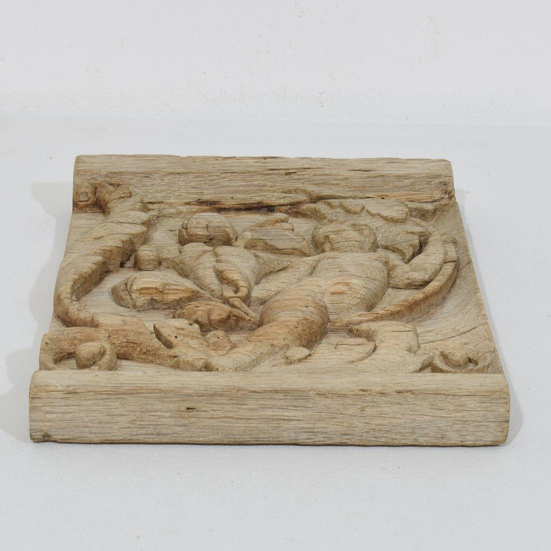 18th Century French Carved Oak Panel Depicting An Angel On An Acanthus Curl For Sale 9