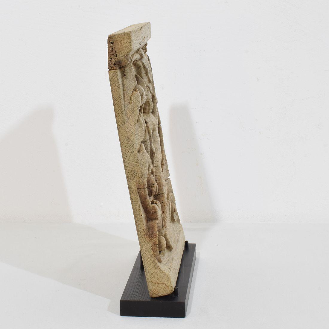 Hand-Carved 18th Century French Carved Oak Panel Depicting An Angel On An Acanthus Curl For Sale