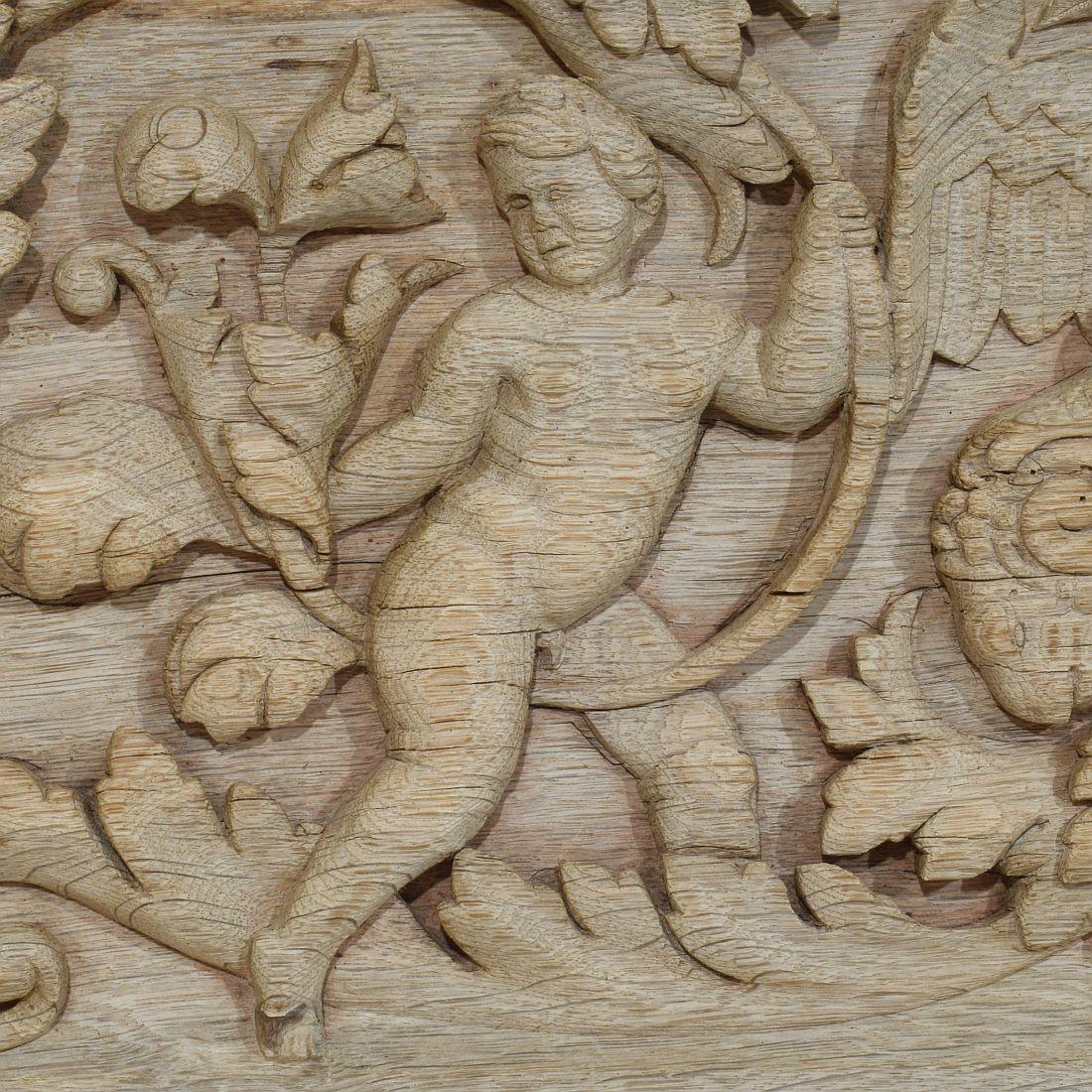 Panneau en chêne sculpté français du 18ème siècle représentant deux anges et un aigle en vente 2