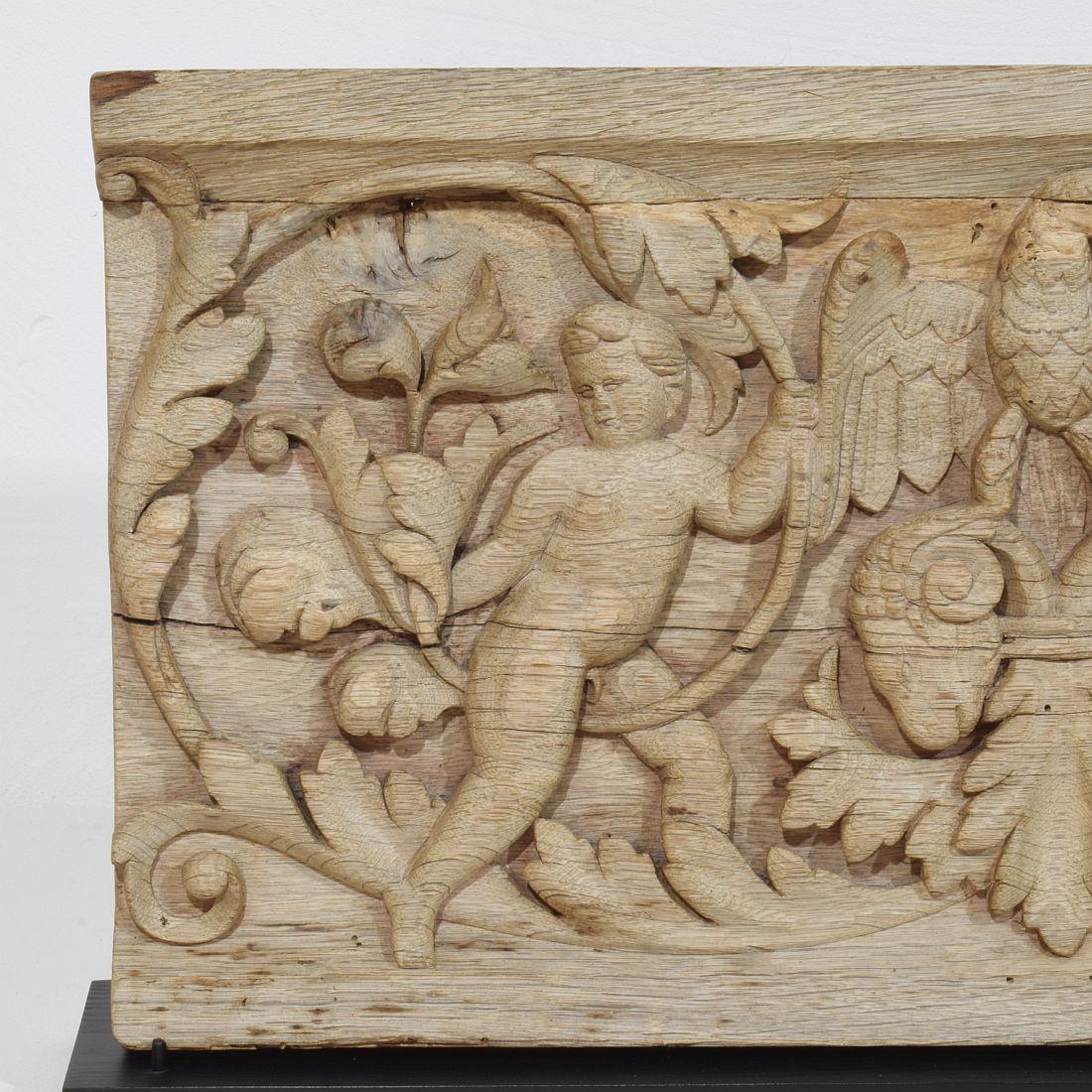 Fino al XVIII secolo Pannello francese intagliato in Oak del XVIII secolo raffigurante due angeli e un'aquila in vendita