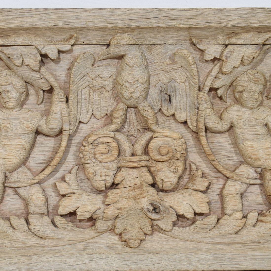 Chêne Panneau en chêne sculpté français du 18ème siècle représentant deux anges et un aigle en vente