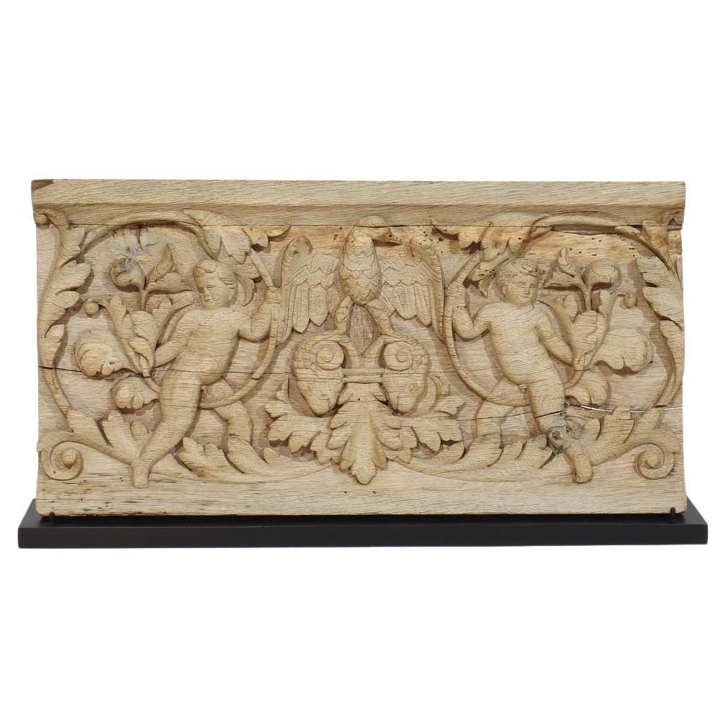 18th Century French Carved Oak Panel Depicting Two Angels And An Eagle