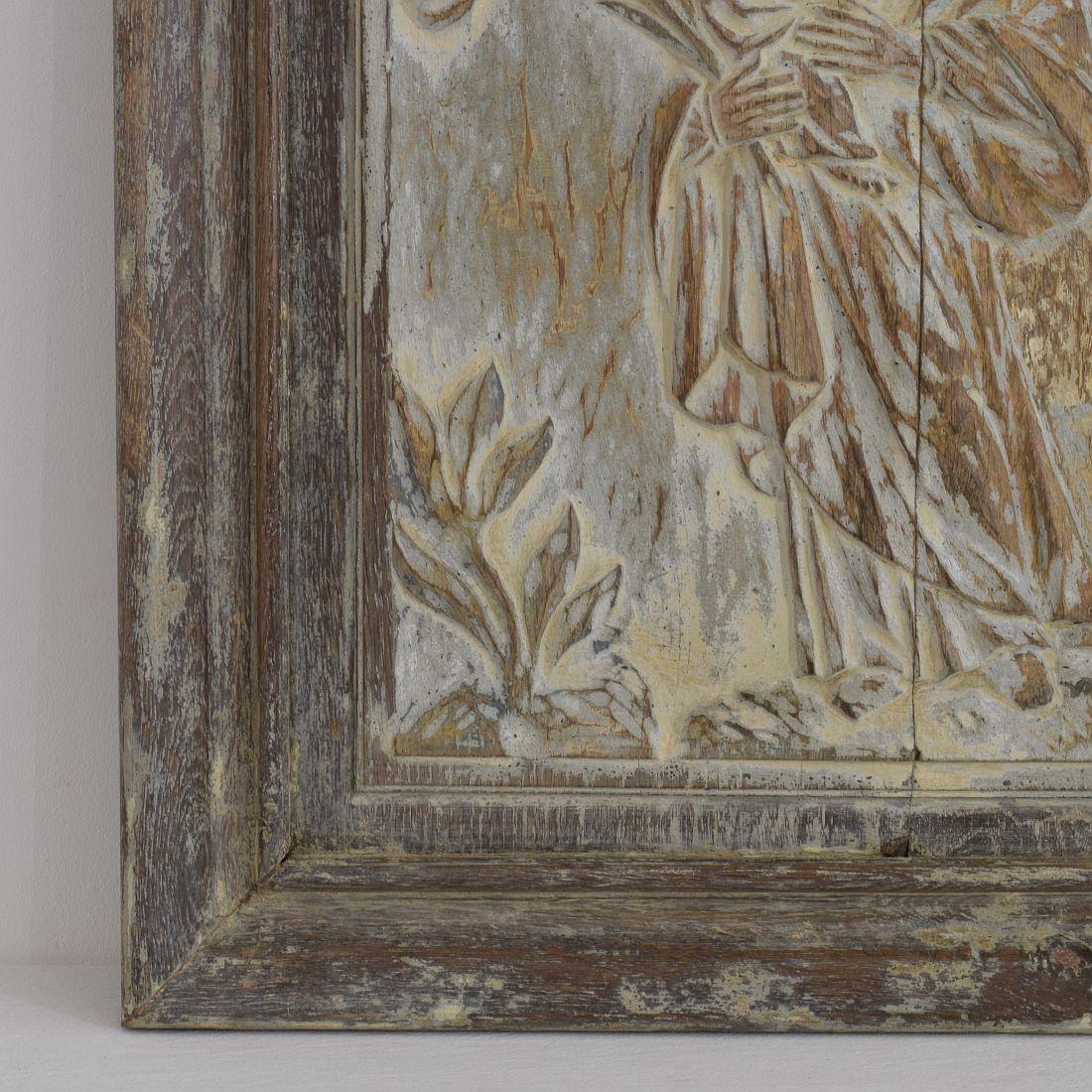 18th Century French Carved Oak Panel Representing Joseph with Baby Jesus 1