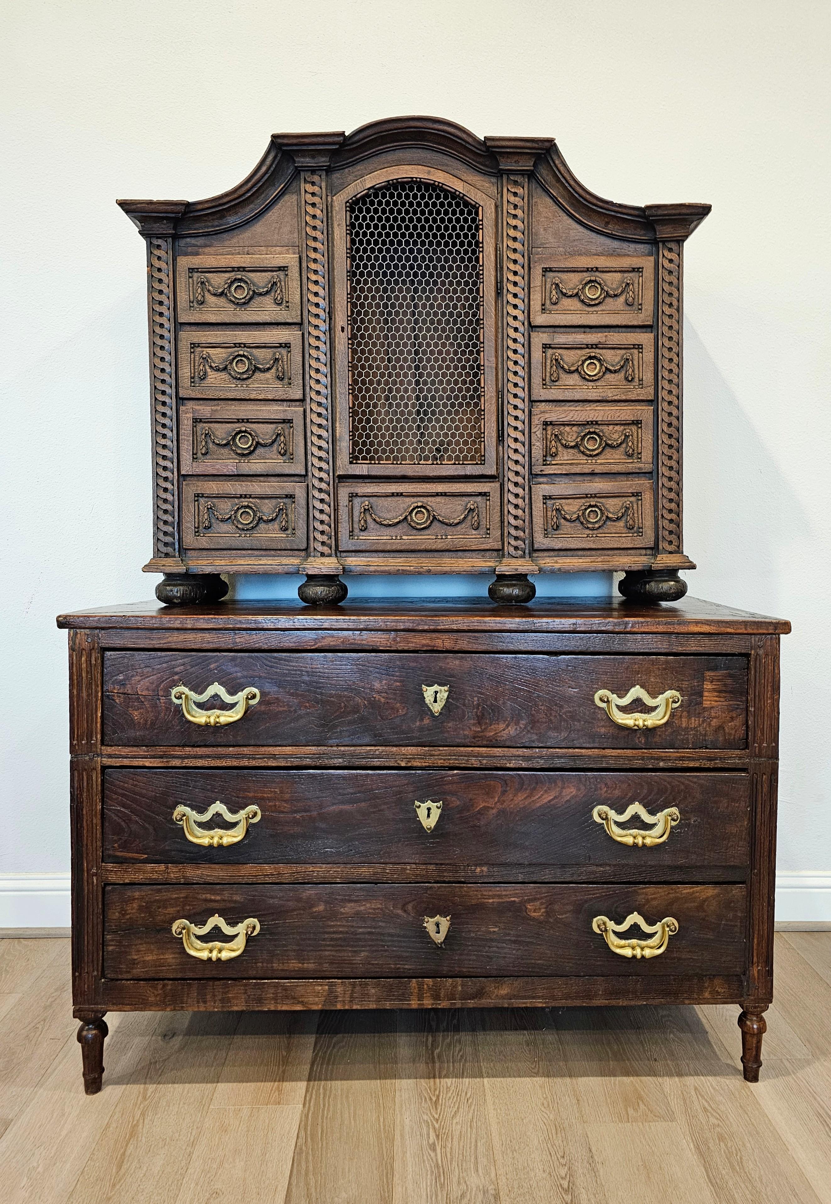 Baroque 18th Century French Carved Oak Tabernacle Curiosity Cabinet  For Sale