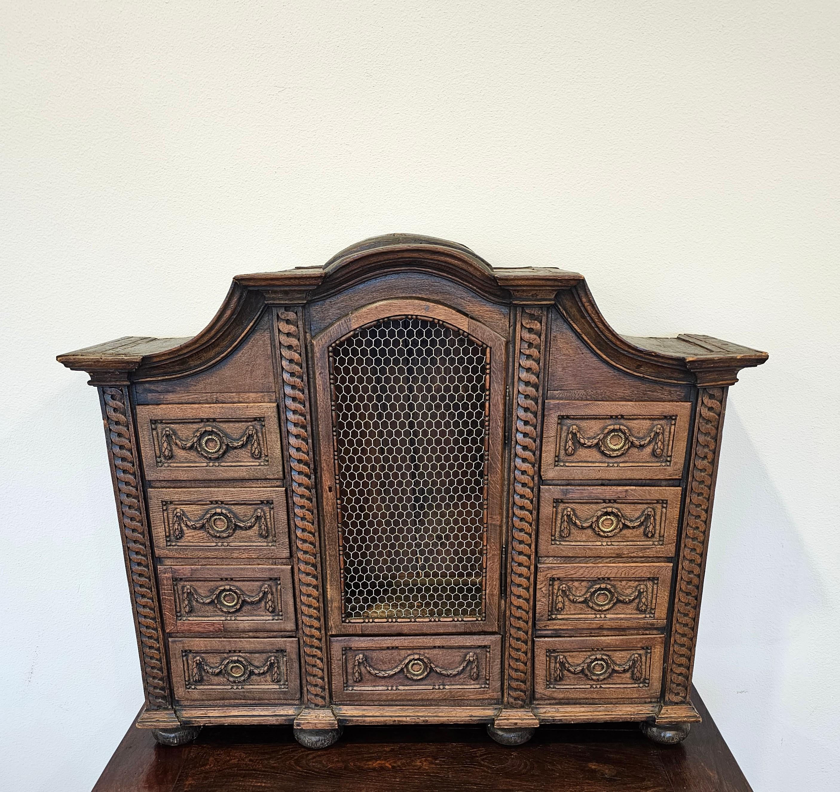 Hand-Carved 18th Century French Carved Oak Tabernacle Curiosity Cabinet  For Sale