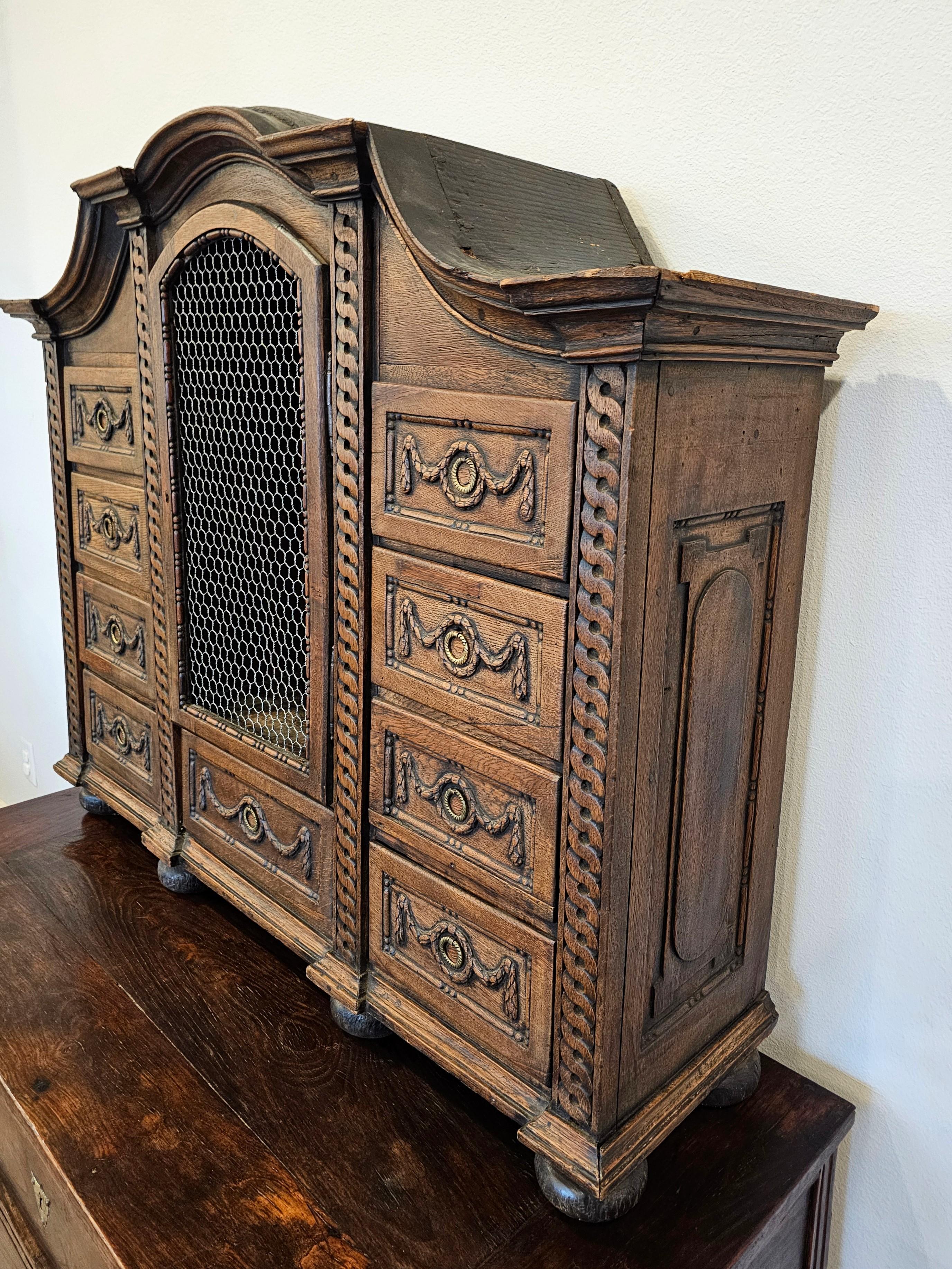 Brass 18th Century French Carved Oak Tabernacle Curiosity Cabinet  For Sale