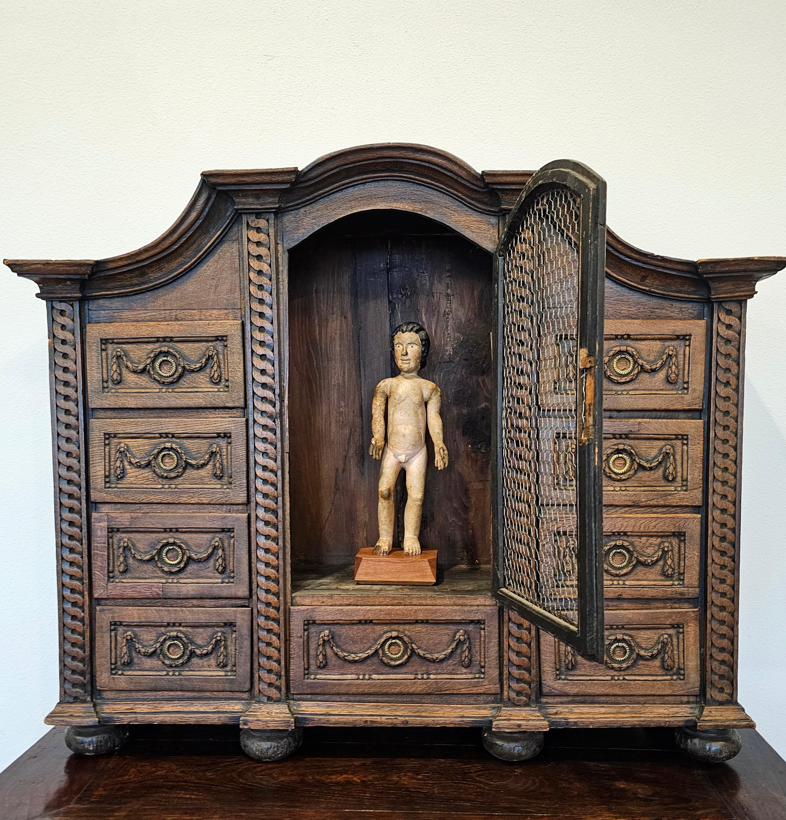 18th Century French Carved Oak Tabletop Tabernacle Curiosity Cabinet For Sale 2