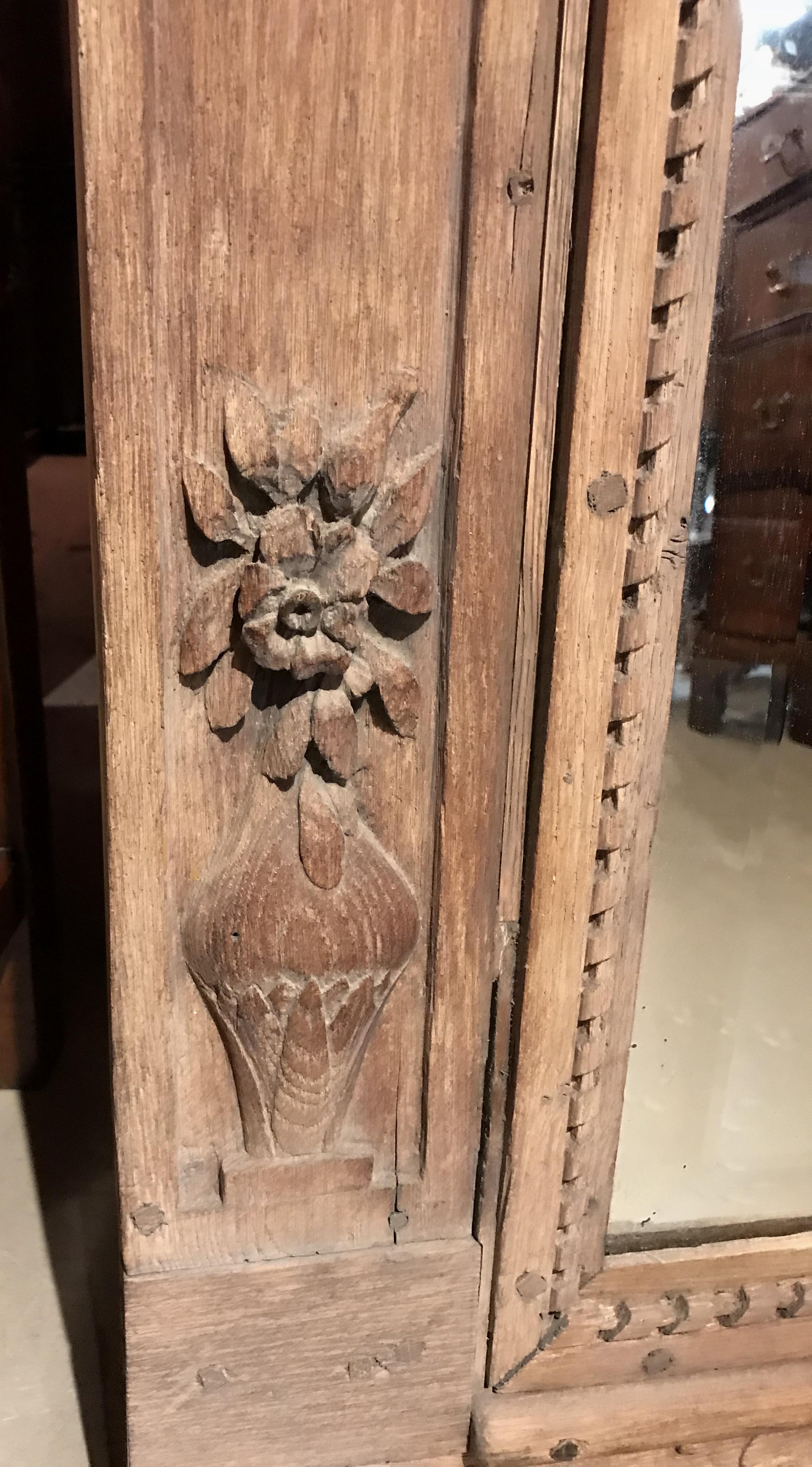 18th Century French Carved Oak Wall Mirror with Swag Decoration In Good Condition In Milford, NH