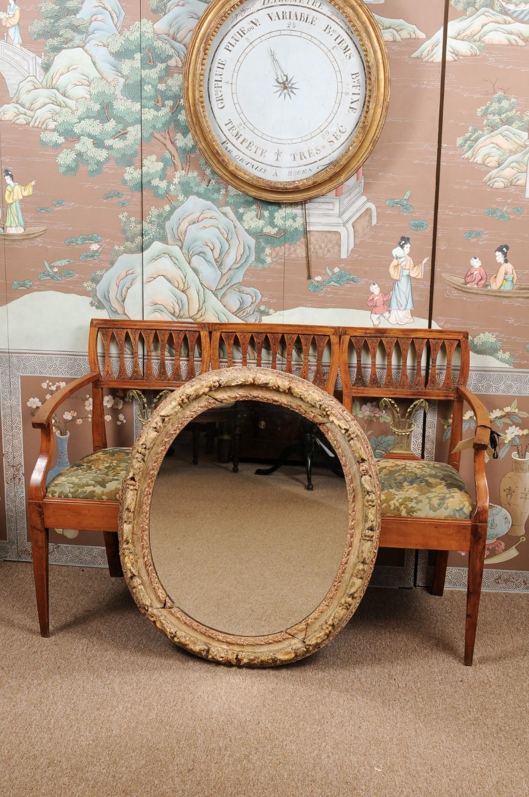 Hand-Carved 18th Century French Carved Oval Frame in Painted Finish with New Mirror