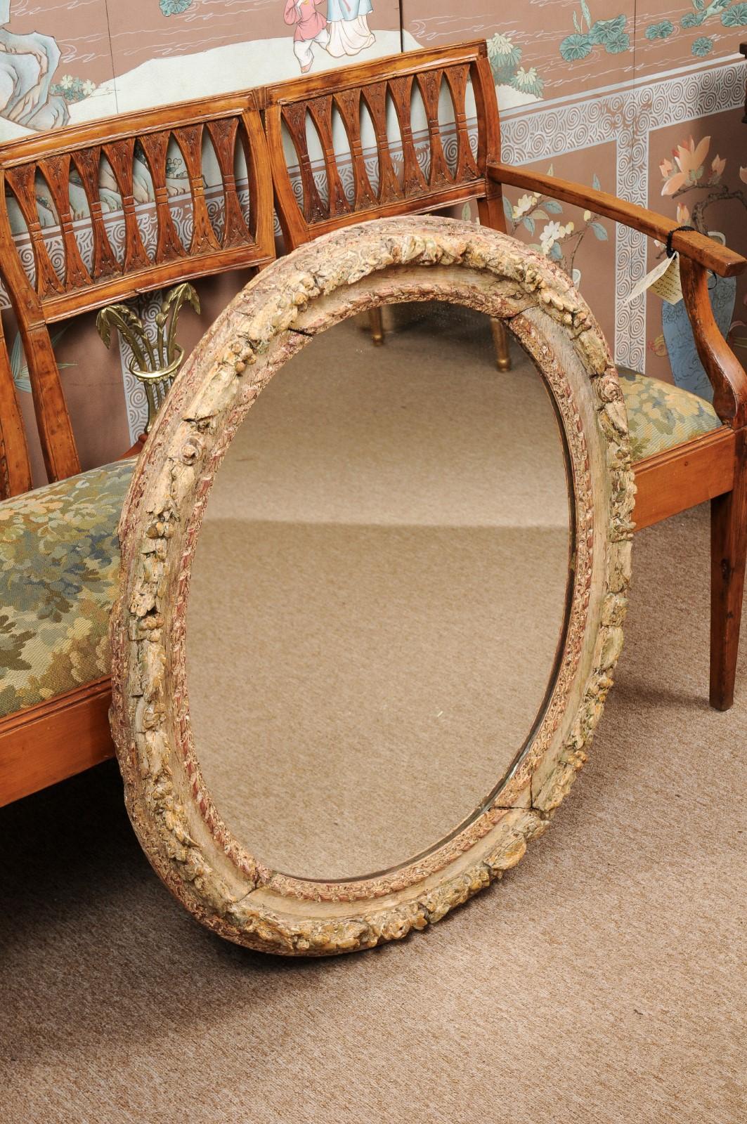 18th Century French Carved Oval Frame in Painted Finish with New Mirror 2