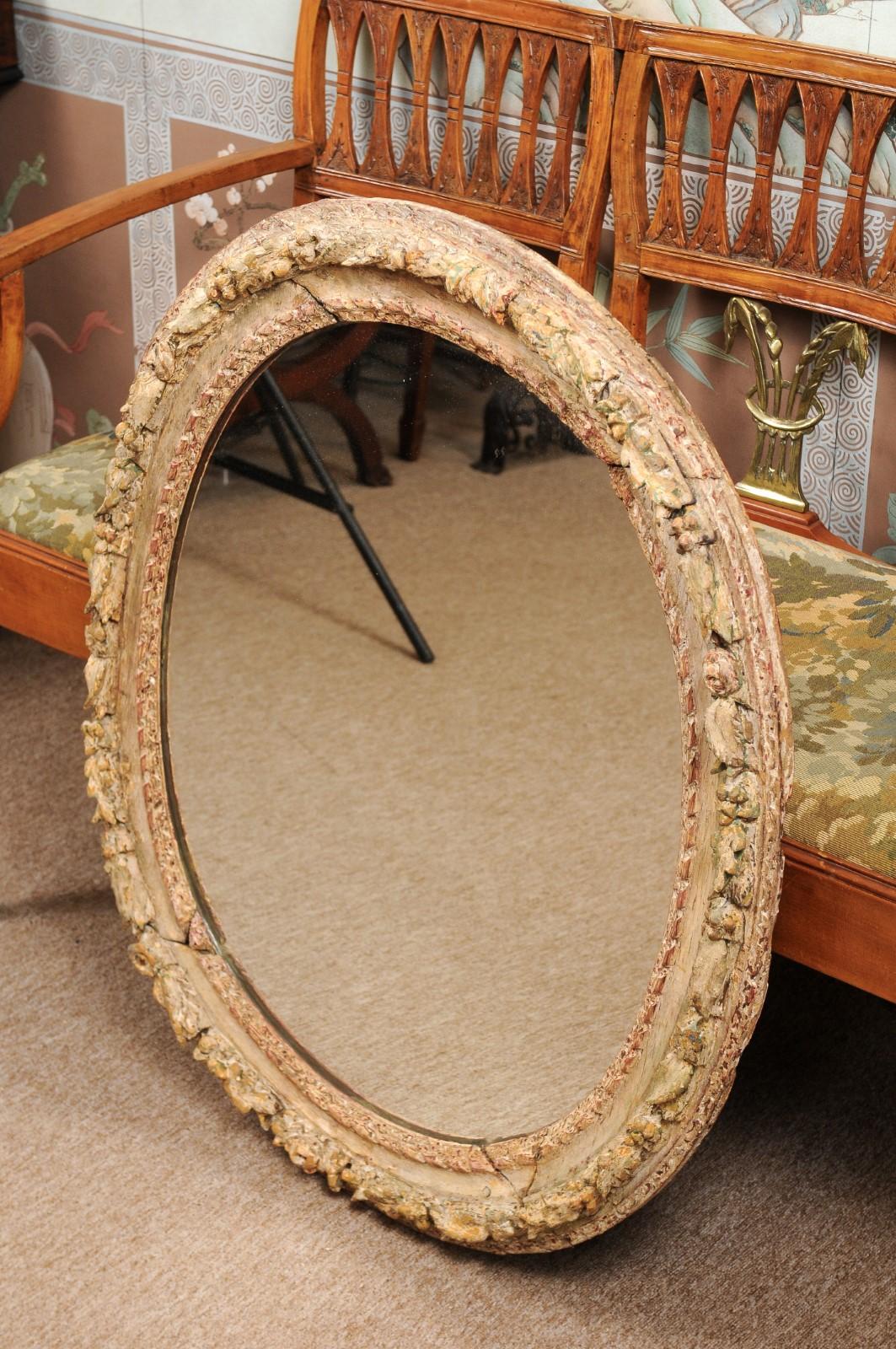 18th Century French Carved Oval Frame in Painted Finish with New Mirror 3