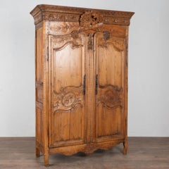 18th Century French Carved Pine Two Door Wedding Armoire Cabinet