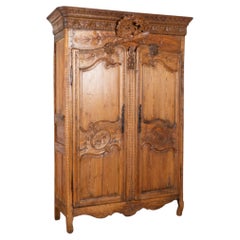 18th Century French Carved Pine Two Door Wedding Armoire Cabinet