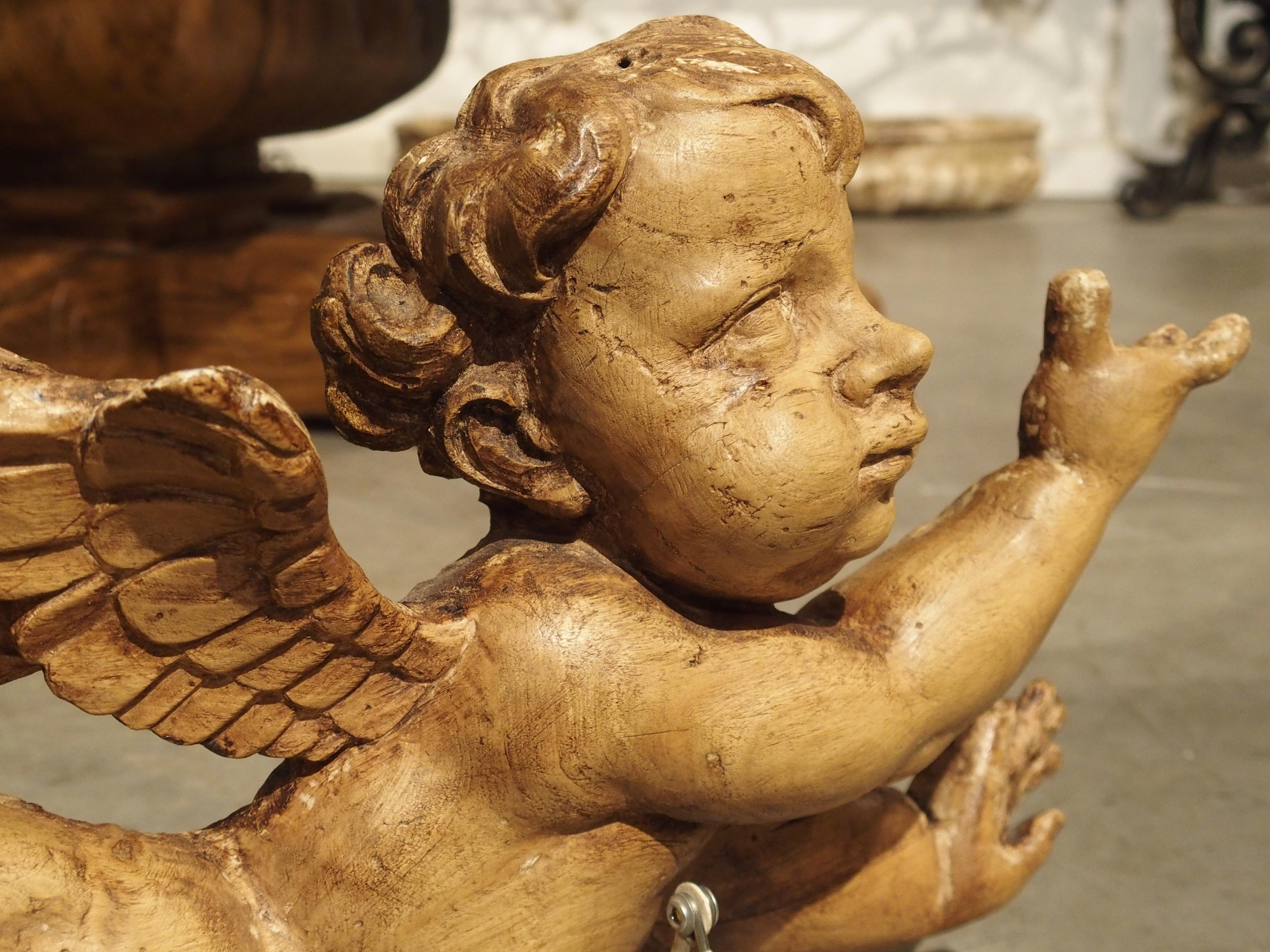 Französische geschnitzte Skulptur eines fliegenden Cherubs aus dem 18. Jahrhundert im Angebot 4