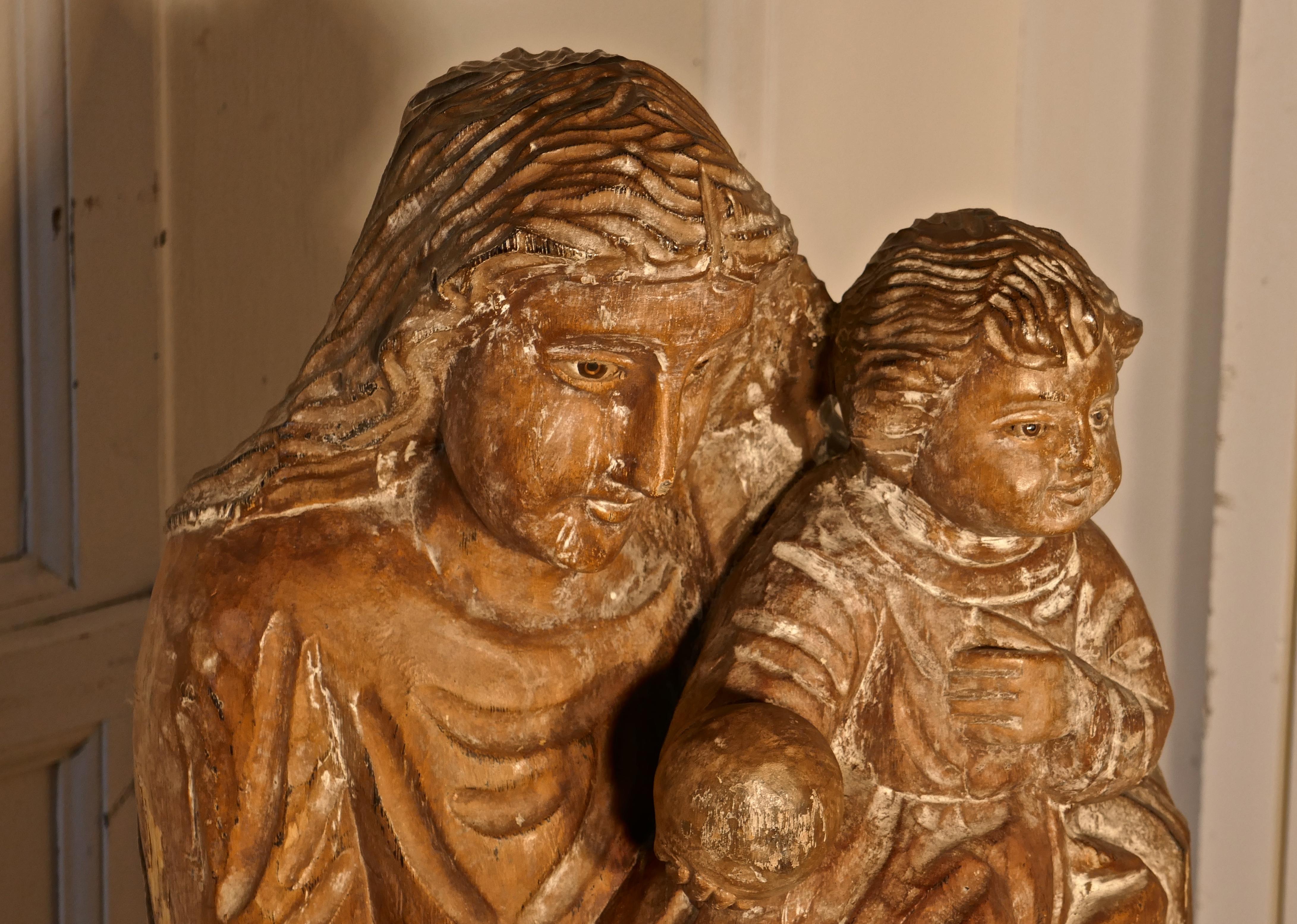 Mission 18th Century French Carved Statue of Madonna and Child For Sale