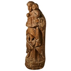 Statue française sculptée de la Madonna et du Child du 18e siècle