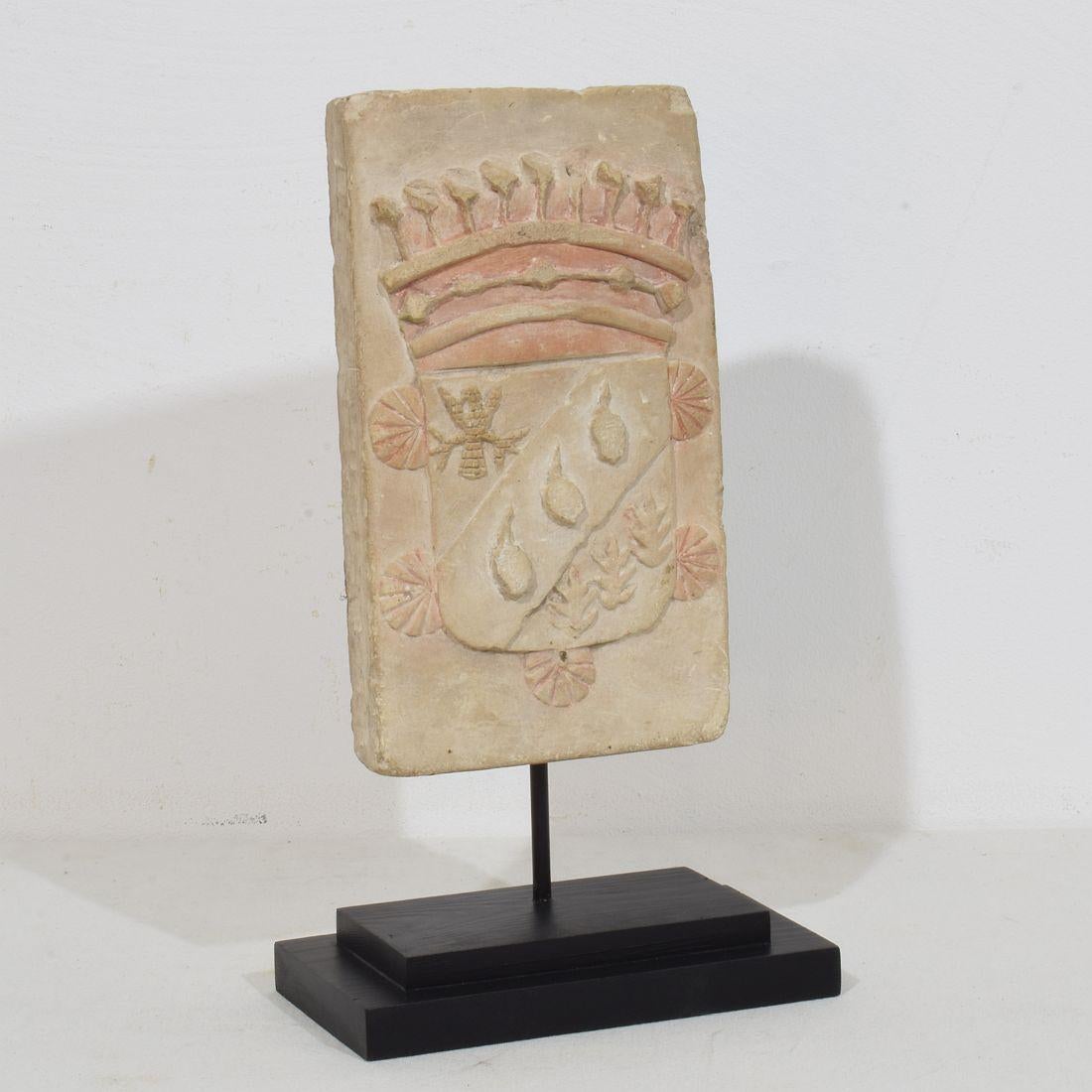 Baroque 18th Century French Carved Stone Coat of Arms For Sale