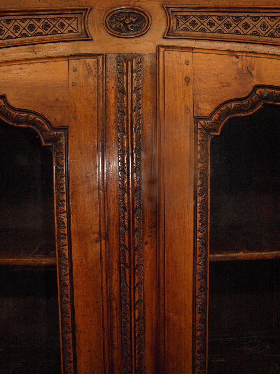 18th Century French Carved Walnut Glass Door Cupboard For Sale 12