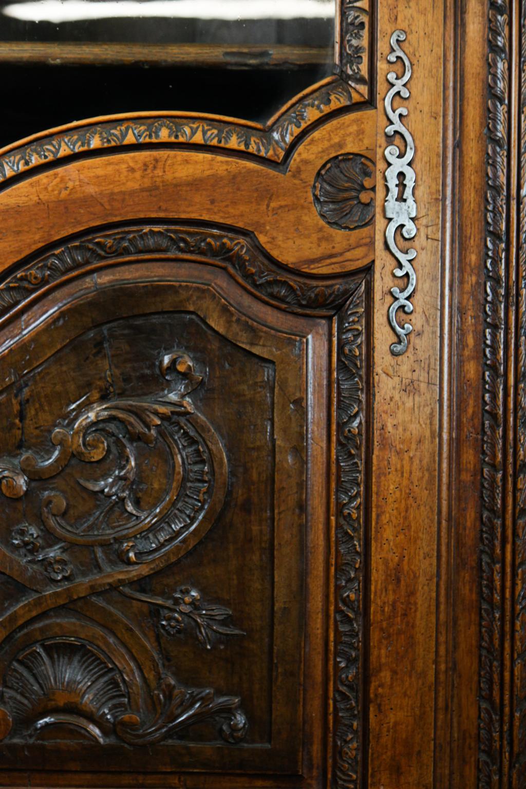 Steel 18th Century French Carved Walnut Glass Door Cupboard
