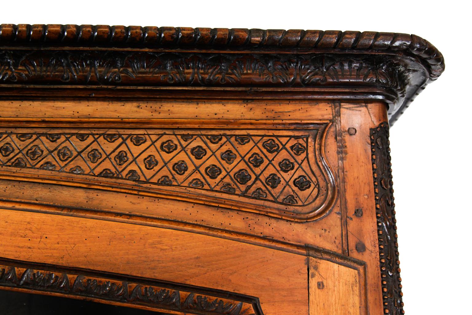 18th Century French Carved Walnut Glass Door Cupboard 1