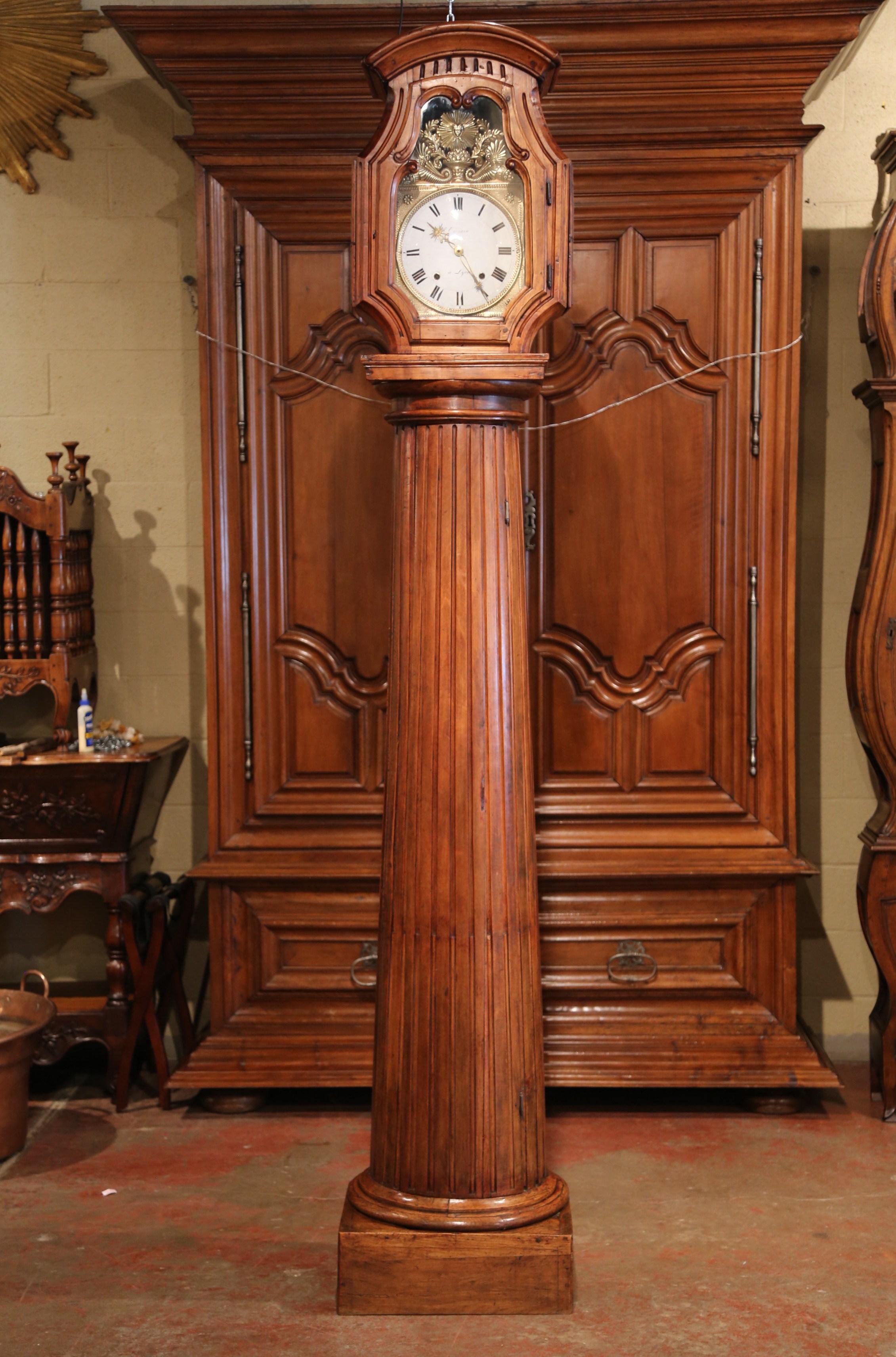 Louis XV 18th Century French Carved Walnut Grandfather Clock from Lyon