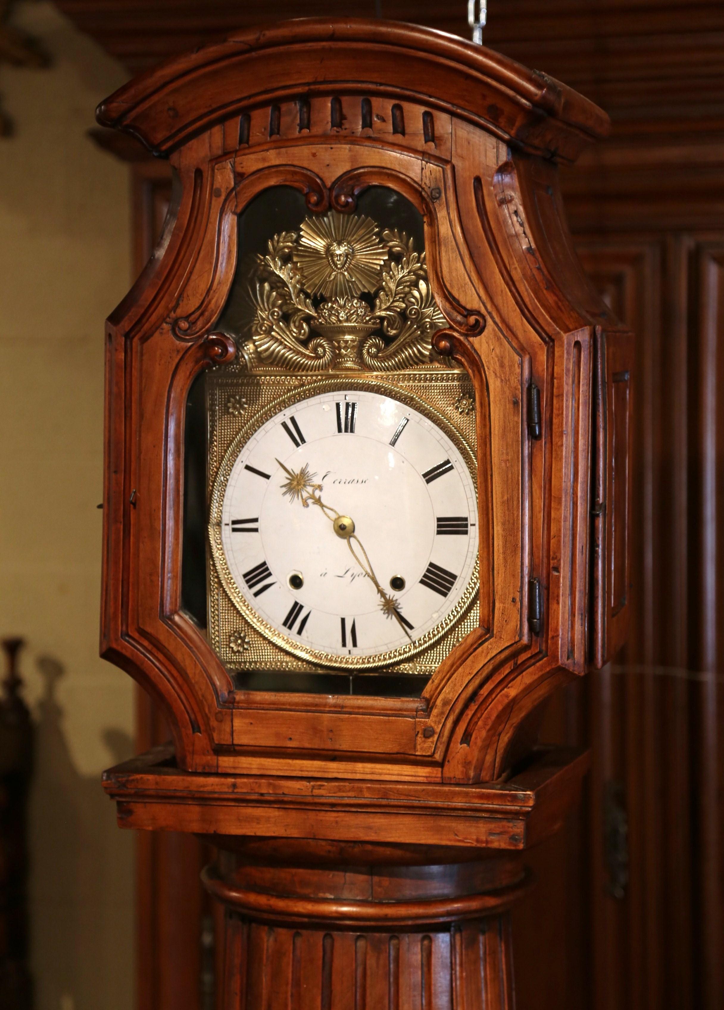 Hand-Carved 18th Century French Carved Walnut Grandfather Clock from Lyon