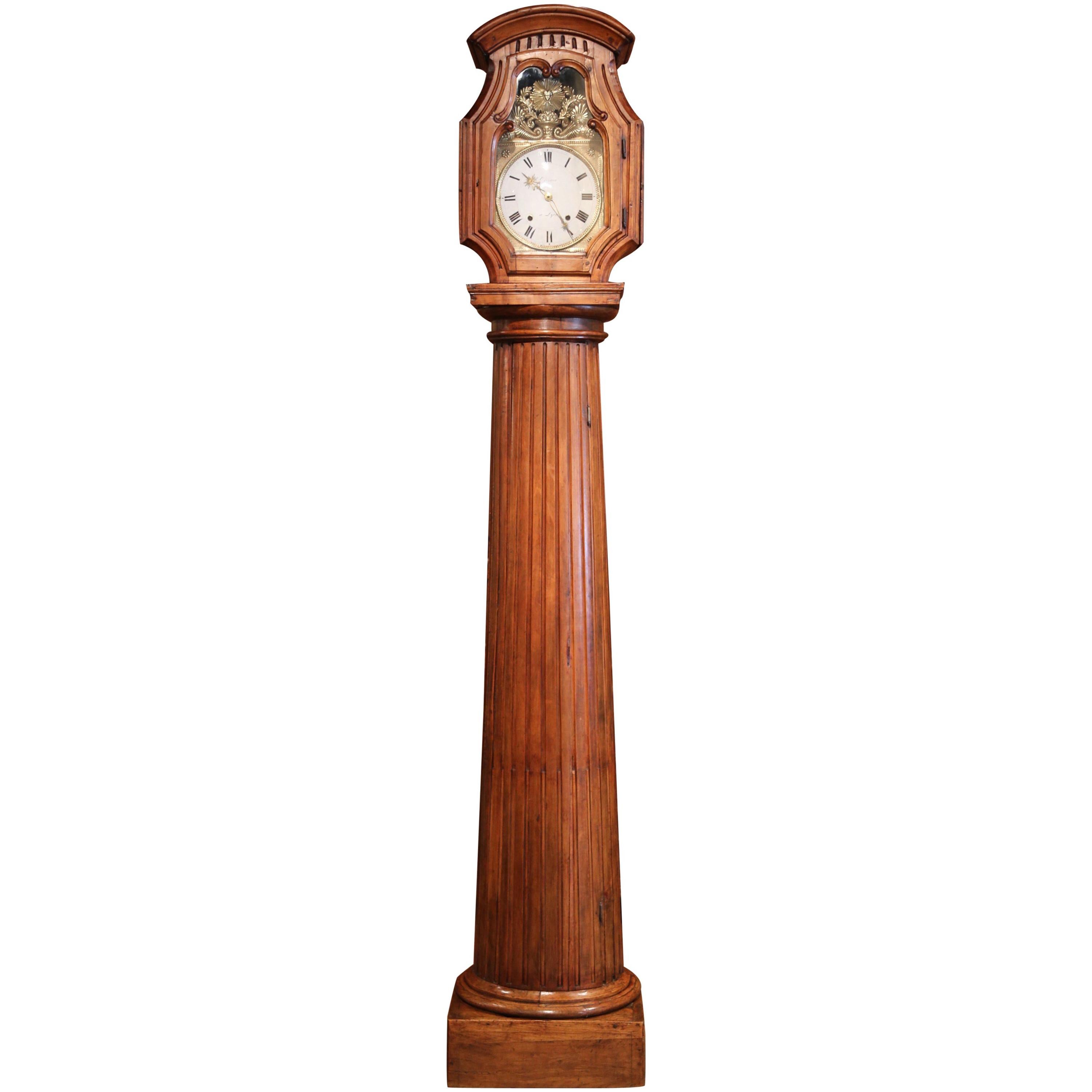 18th Century French Carved Walnut Grandfather Clock from Lyon