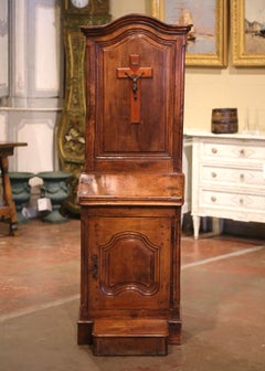 18th Century French Carved Walnut Oratoire Prayer Kneeler Cabinet from Burgundy
