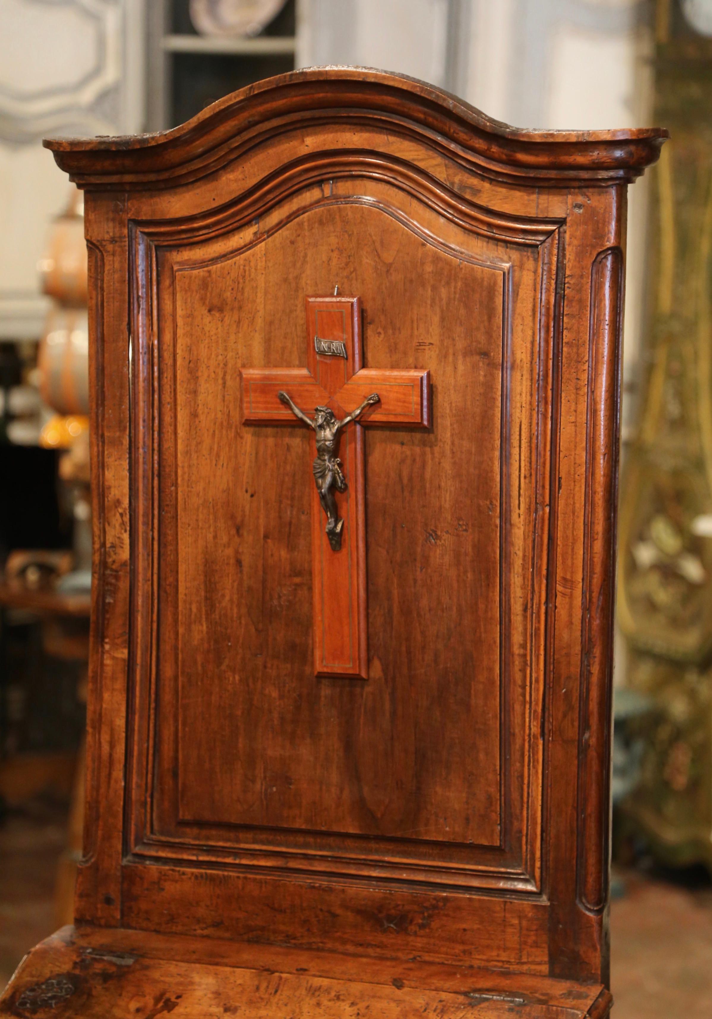 Louis XIV 18th Century French Carved Walnut Oratoire Prayer Kneeler Cabinet from Burgundy