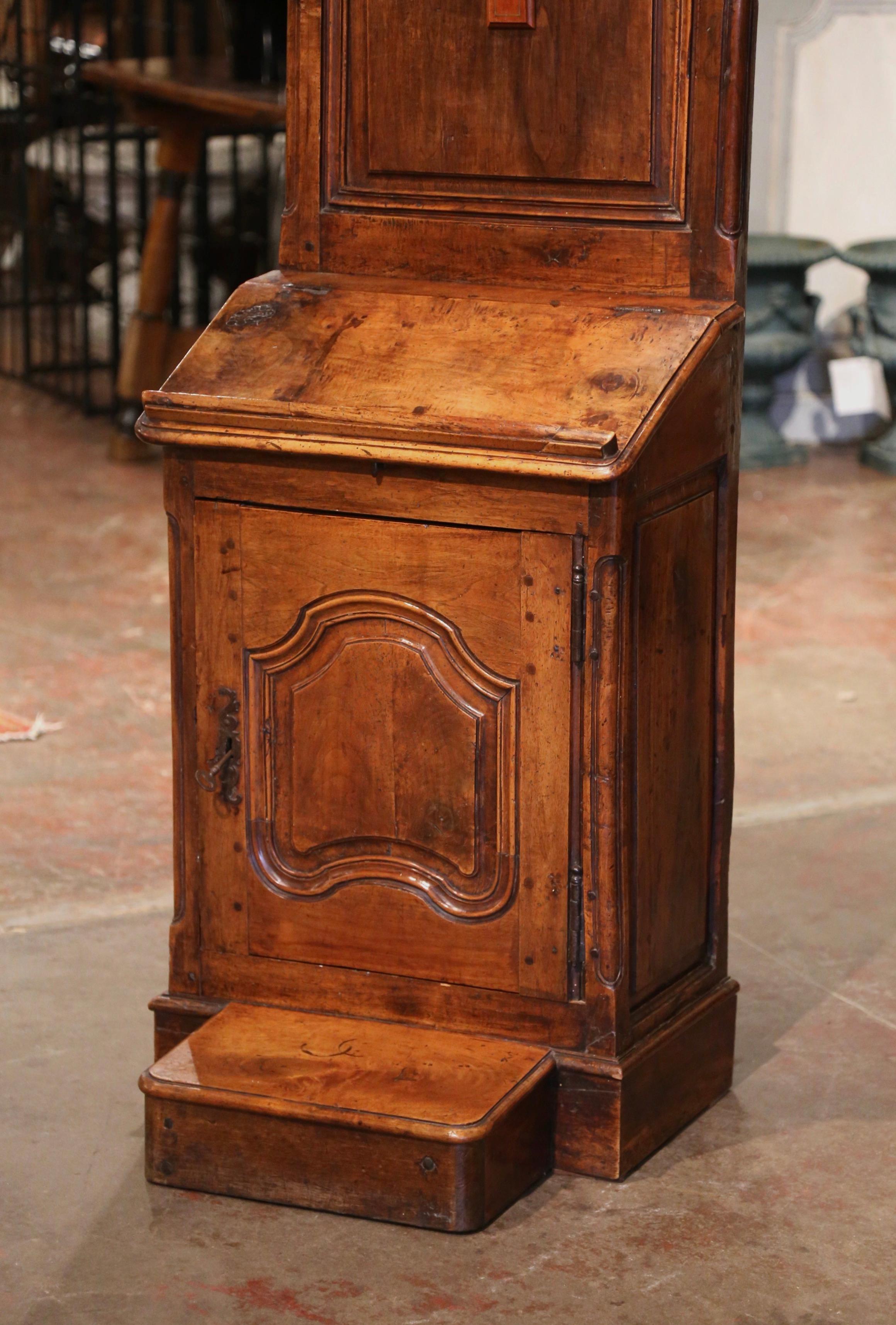 Hand-Carved 18th Century French Carved Walnut Oratoire Prayer Kneeler Cabinet from Burgundy
