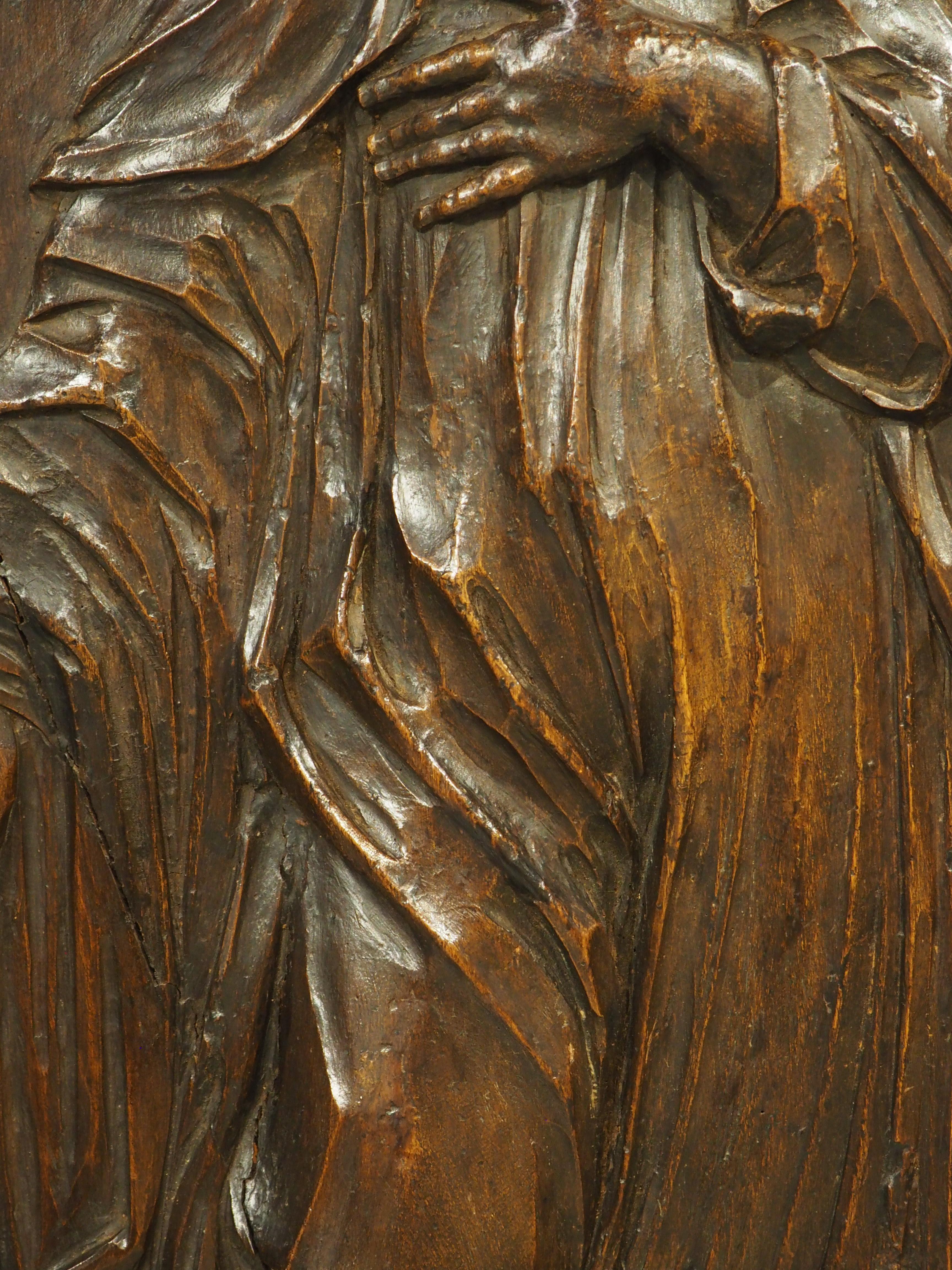 18th Century French Carved Walnut Panel of Saint Radegonde and The Grand’Goule For Sale 5