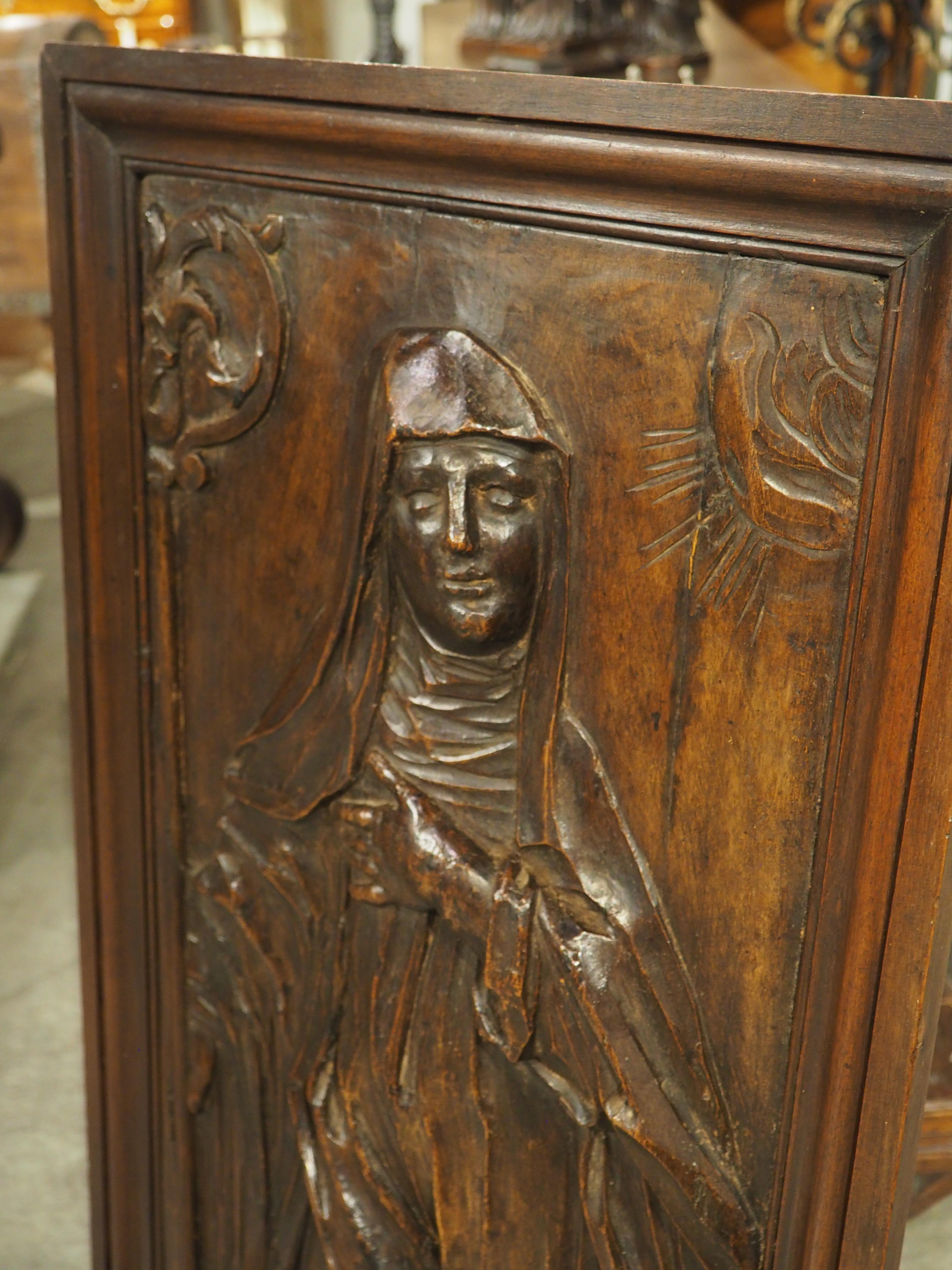 18th Century French Carved Walnut Panel of Saint Radegonde and The Grand’Goule For Sale 6