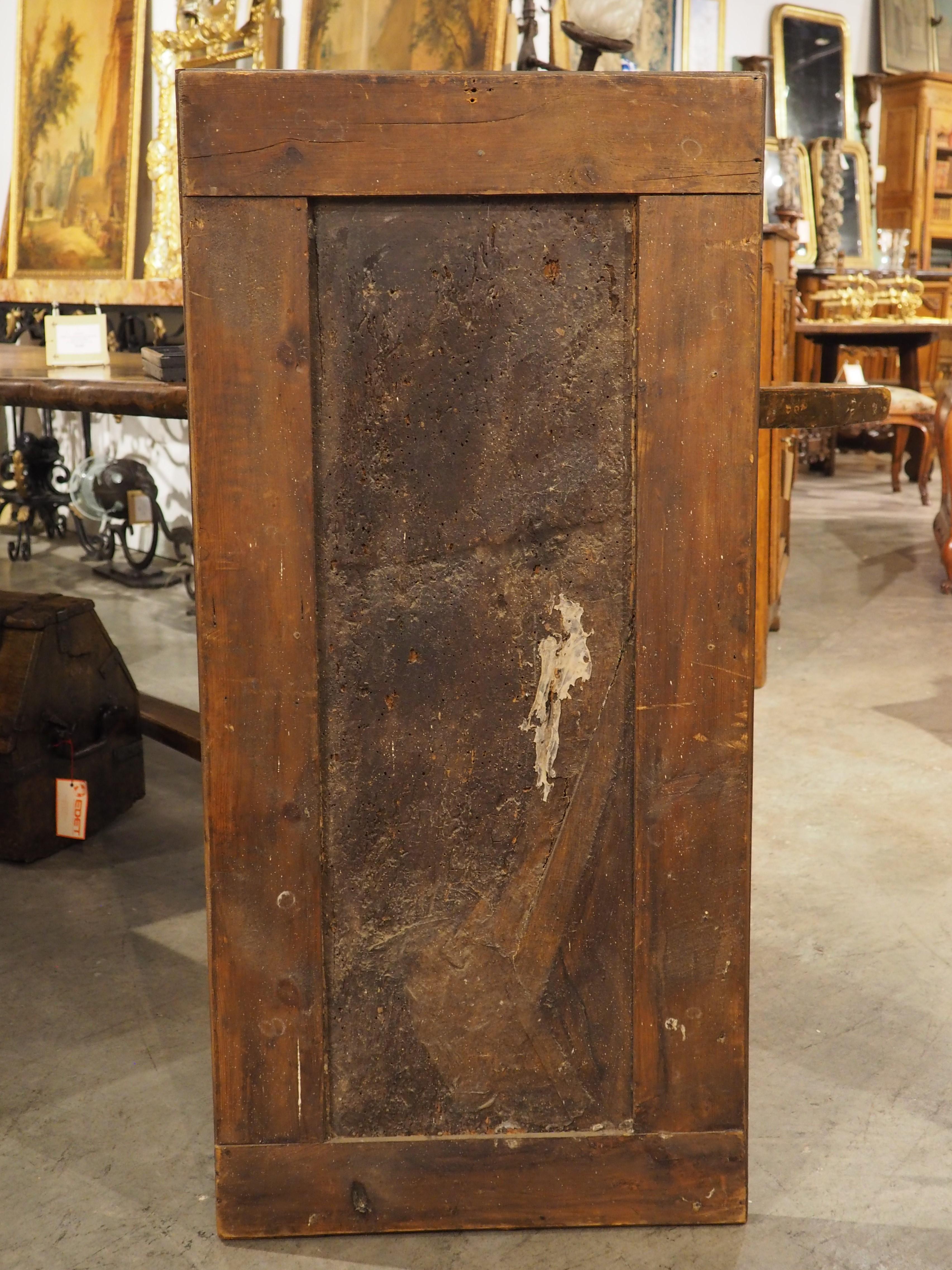 Hand-Carved 18th Century French Carved Walnut Panel of Saint Radegonde and The Grand’Goule For Sale