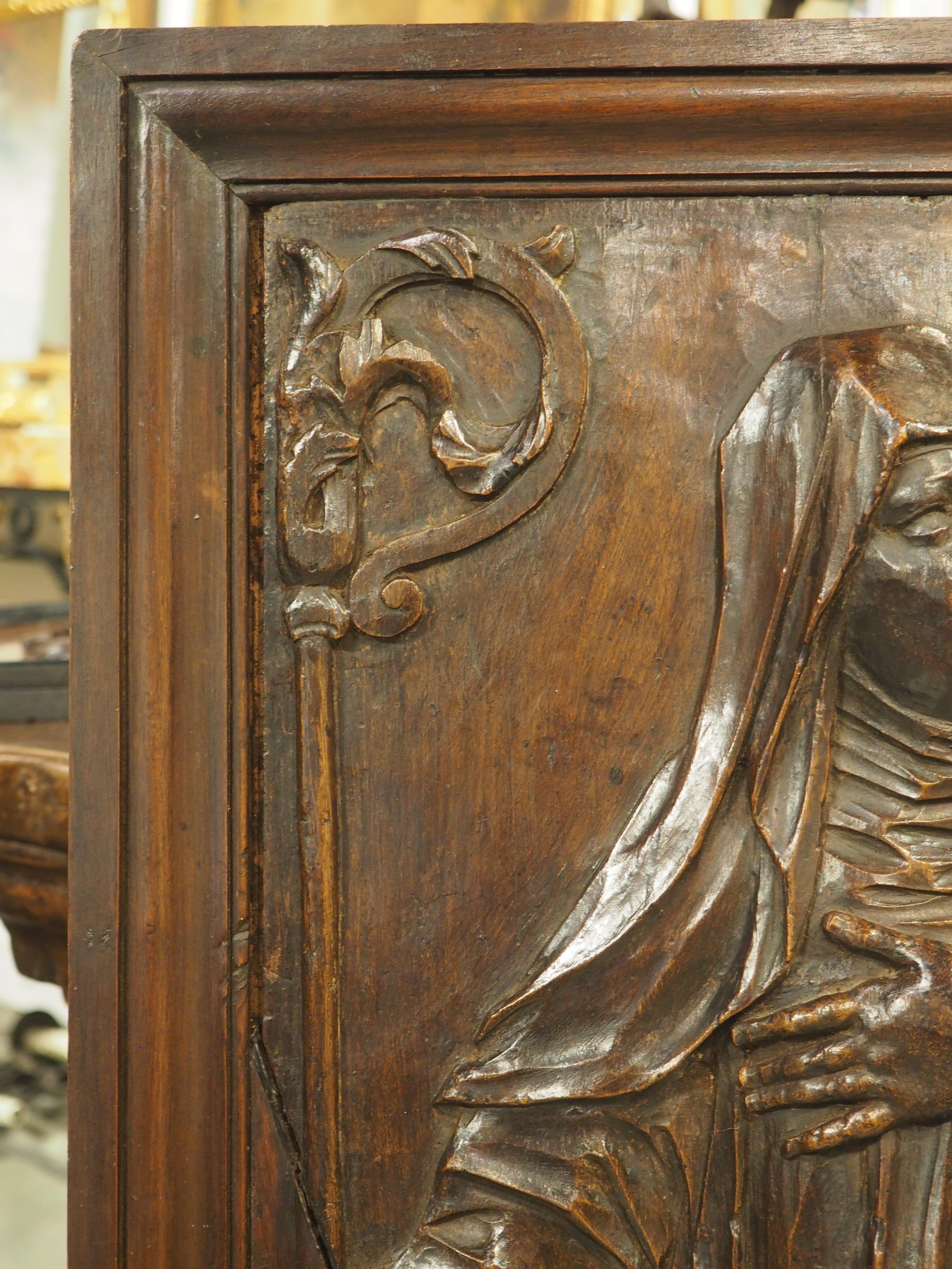 18th Century French Carved Walnut Panel of Saint Radegonde and The Grand’Goule For Sale 2