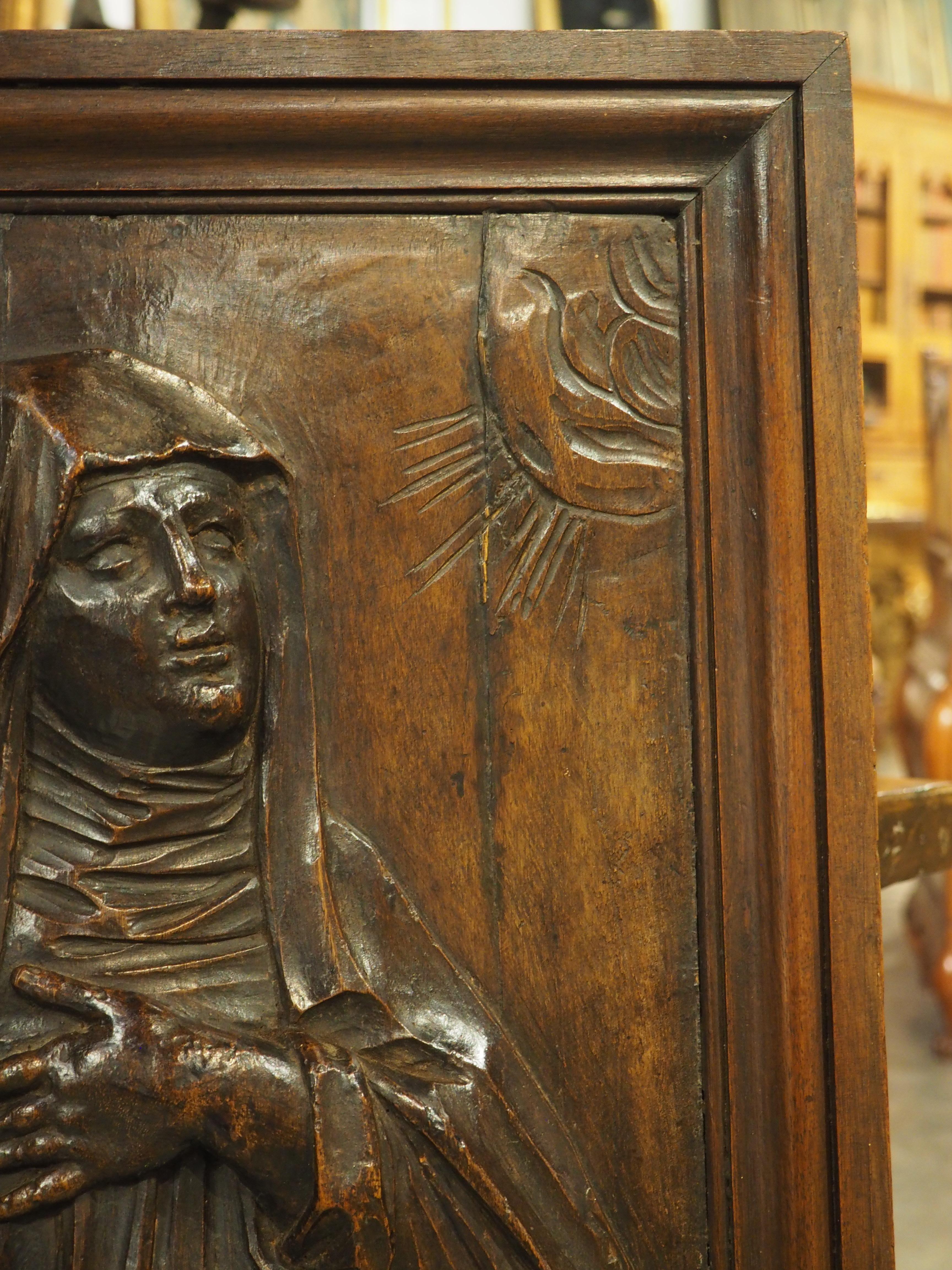 18th Century French Carved Walnut Panel of Saint Radegonde and The Grand’Goule For Sale 3