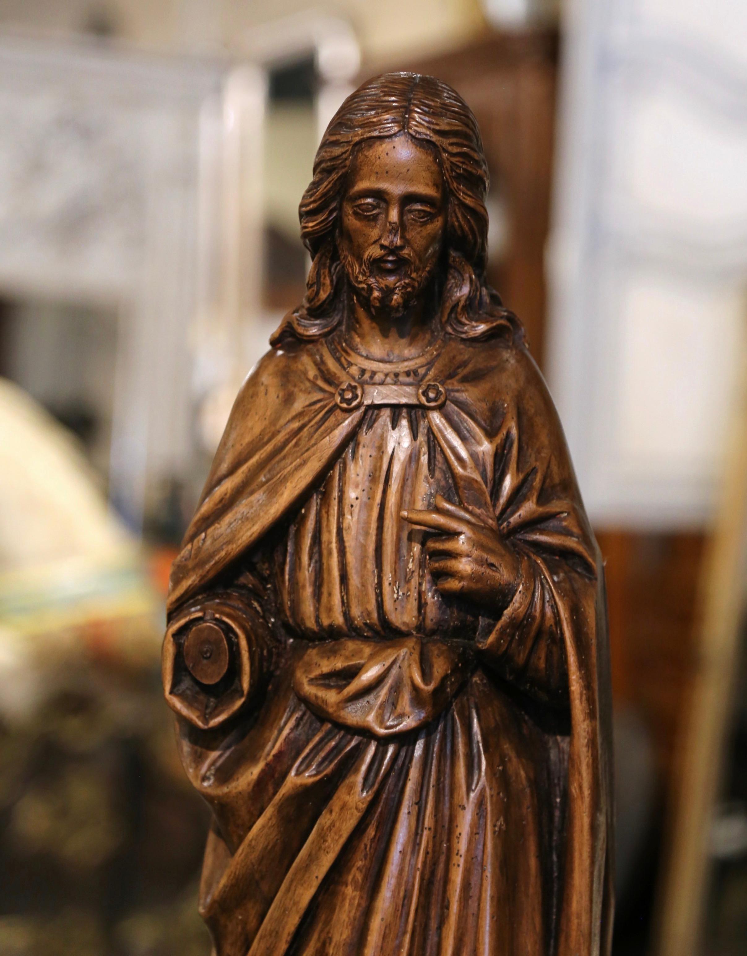 Hand-Carved 18th Century French Carved Walnut Statue of Jesus Christ For Sale