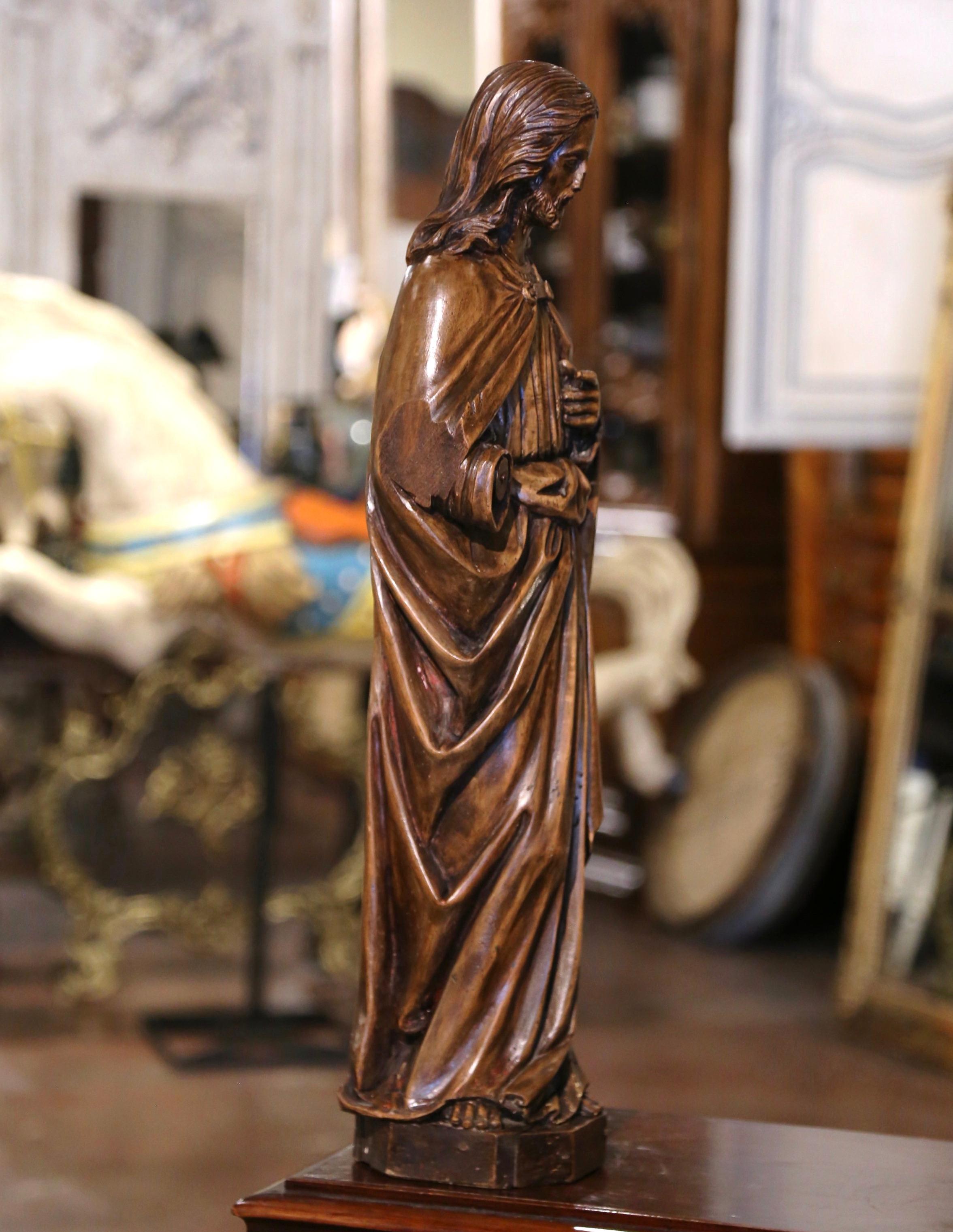 18th Century French Carved Walnut Statue of Jesus Christ For Sale 2