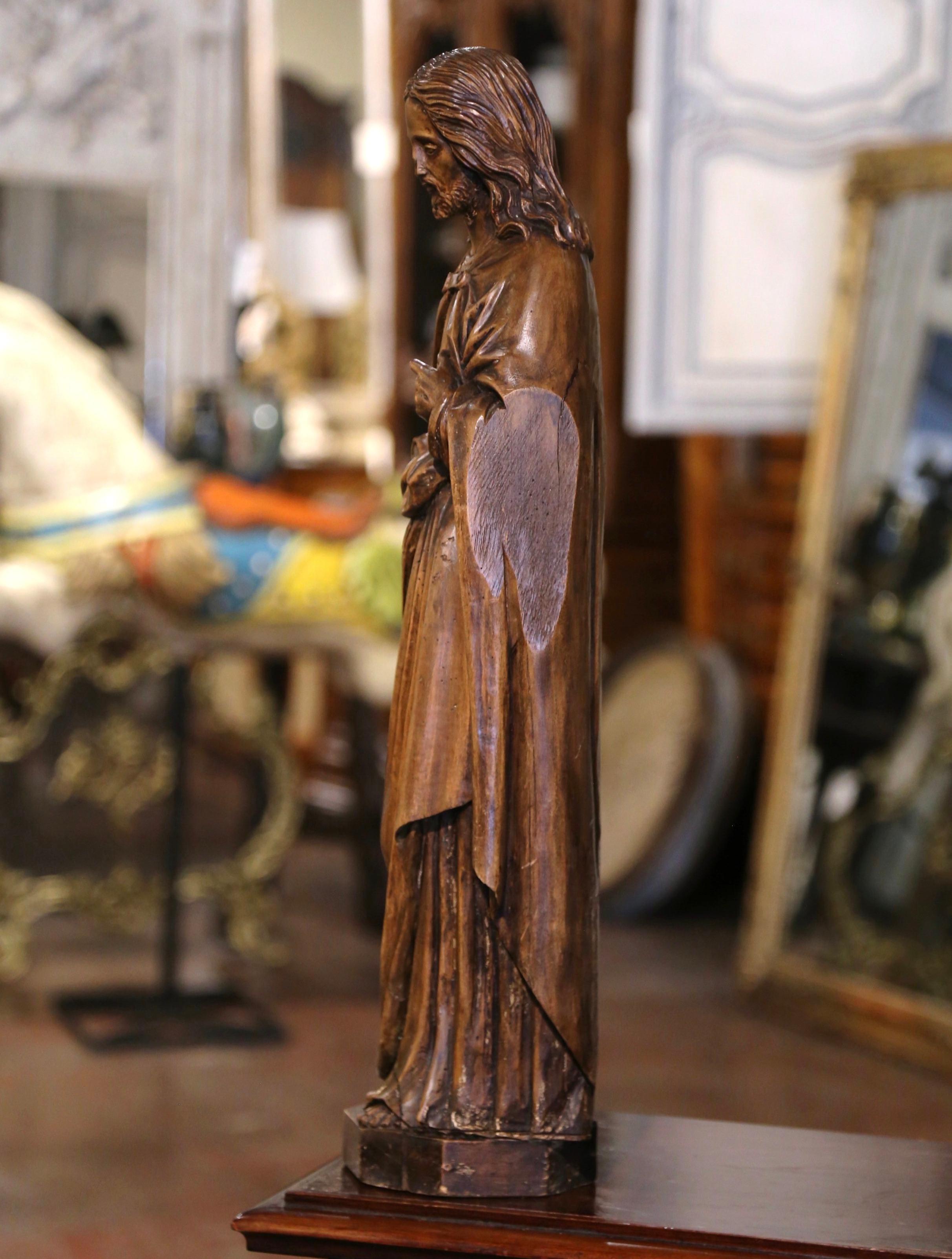 18th Century French Carved Walnut Statue of Jesus Christ For Sale 3