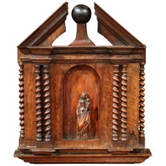 18th Century French Carved Walnut Wall Niche Panel with Mother and Child