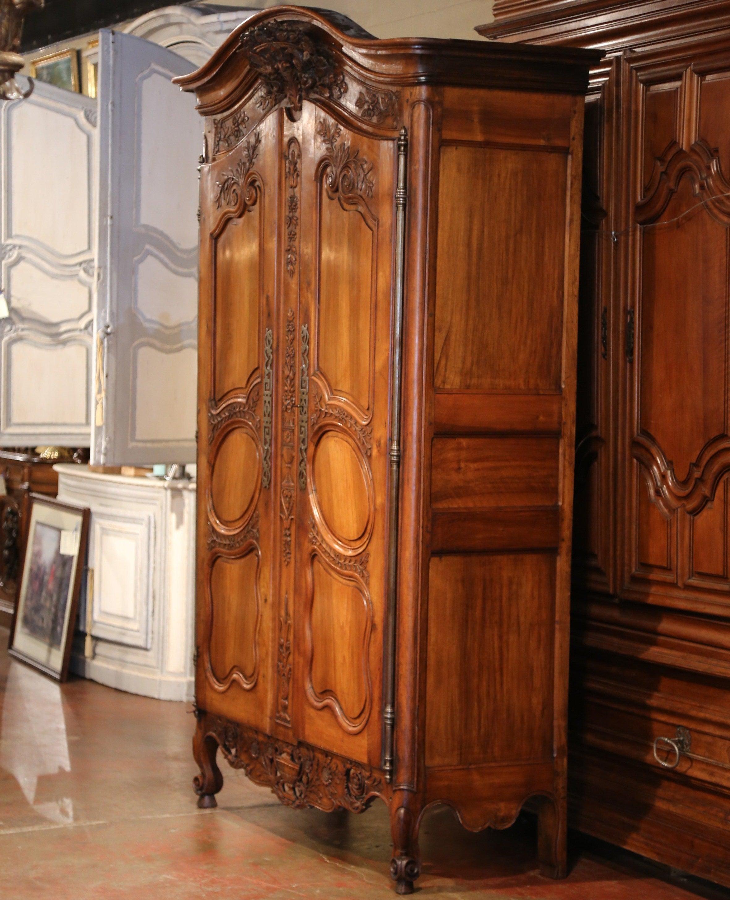 18th Century French Carved Walnut Wedding Armoire Cabinet from Provence 3