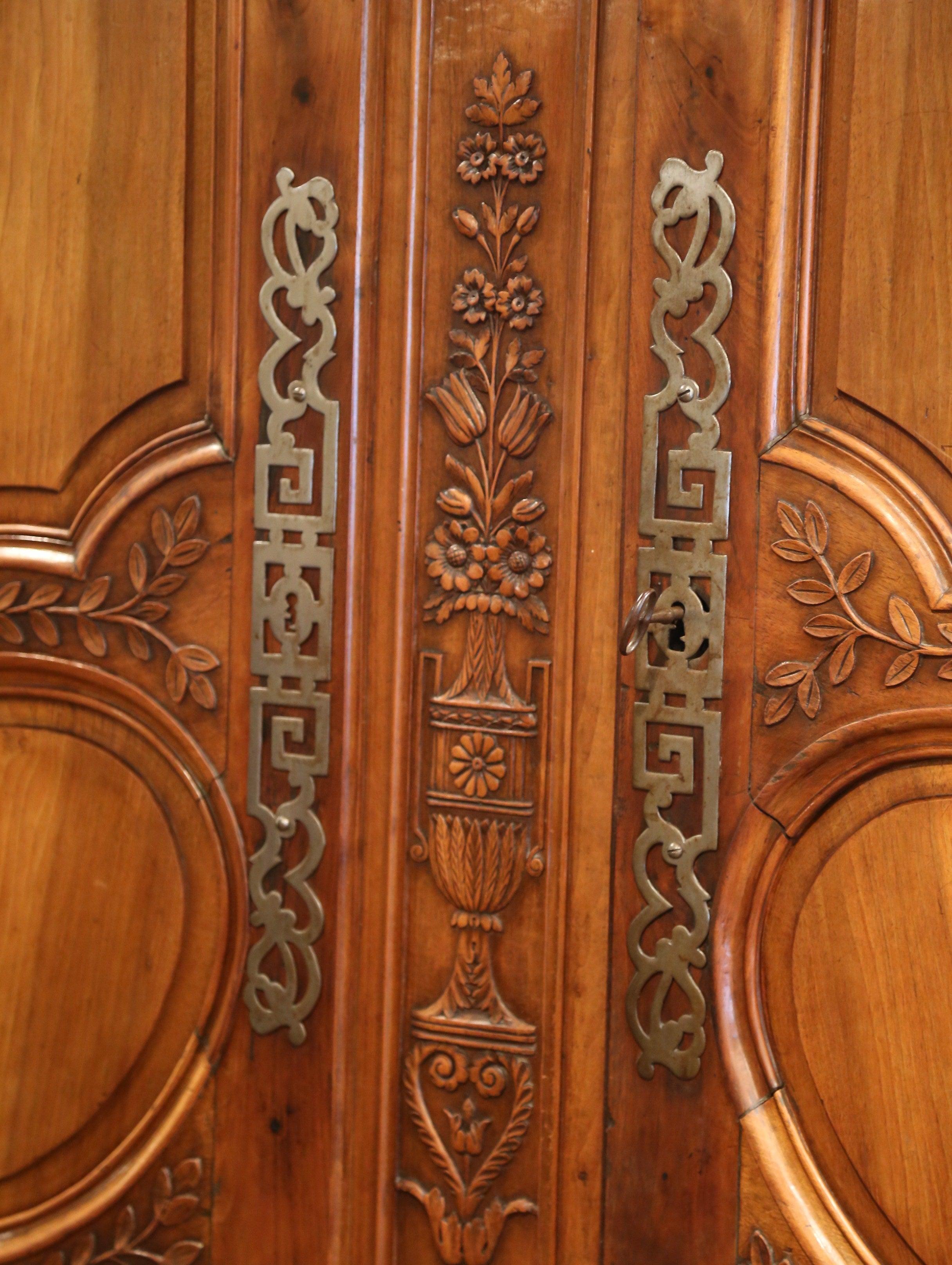 18th Century French Carved Walnut Wedding Armoire Cabinet from Provence 4