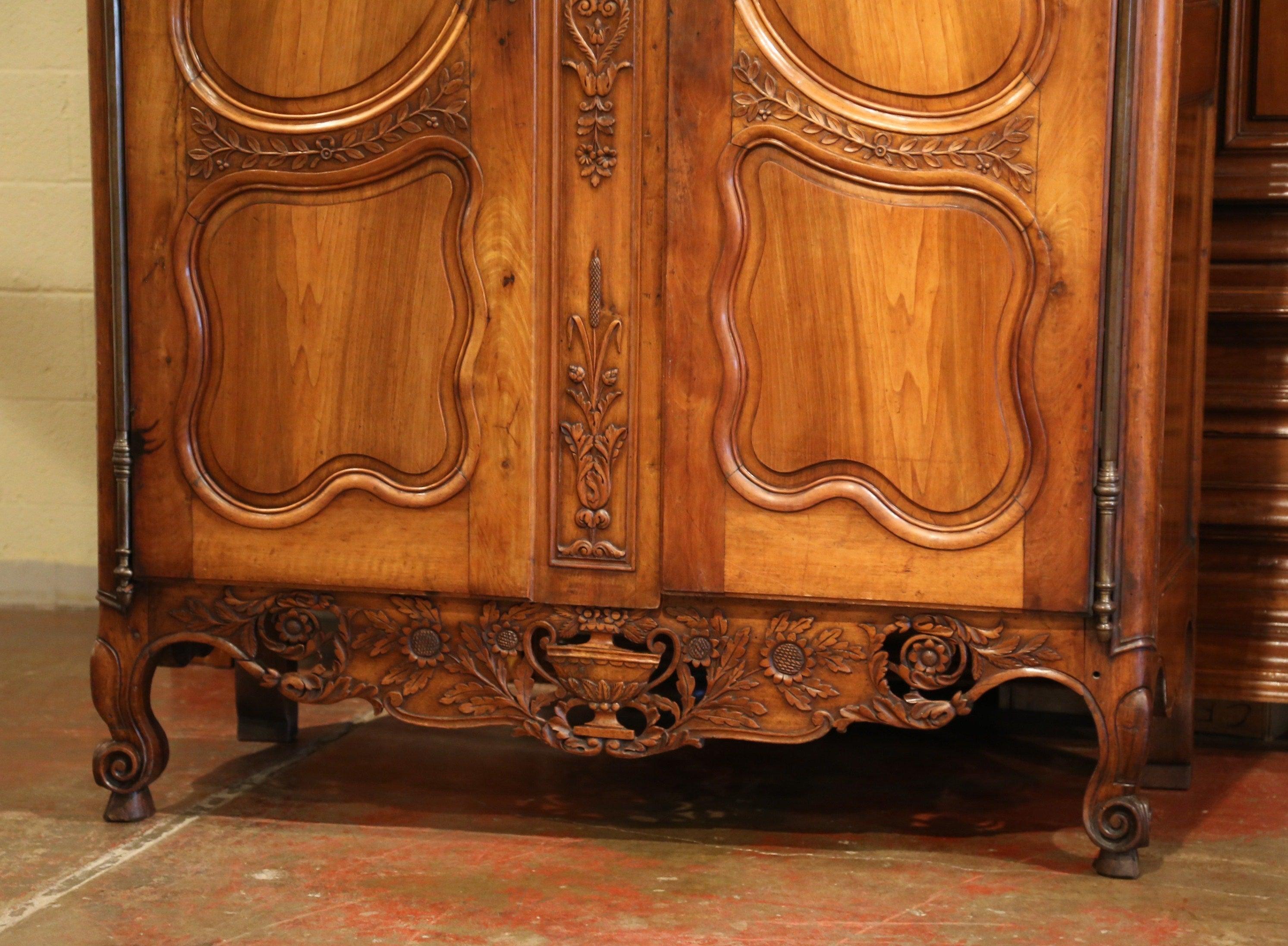Iron 18th Century French Carved Walnut Wedding Armoire from Provence