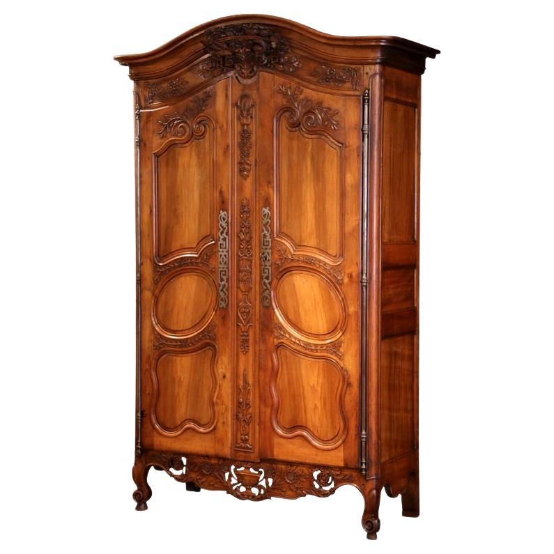 18th Century French Carved Walnut Wedding Armoire from Provence