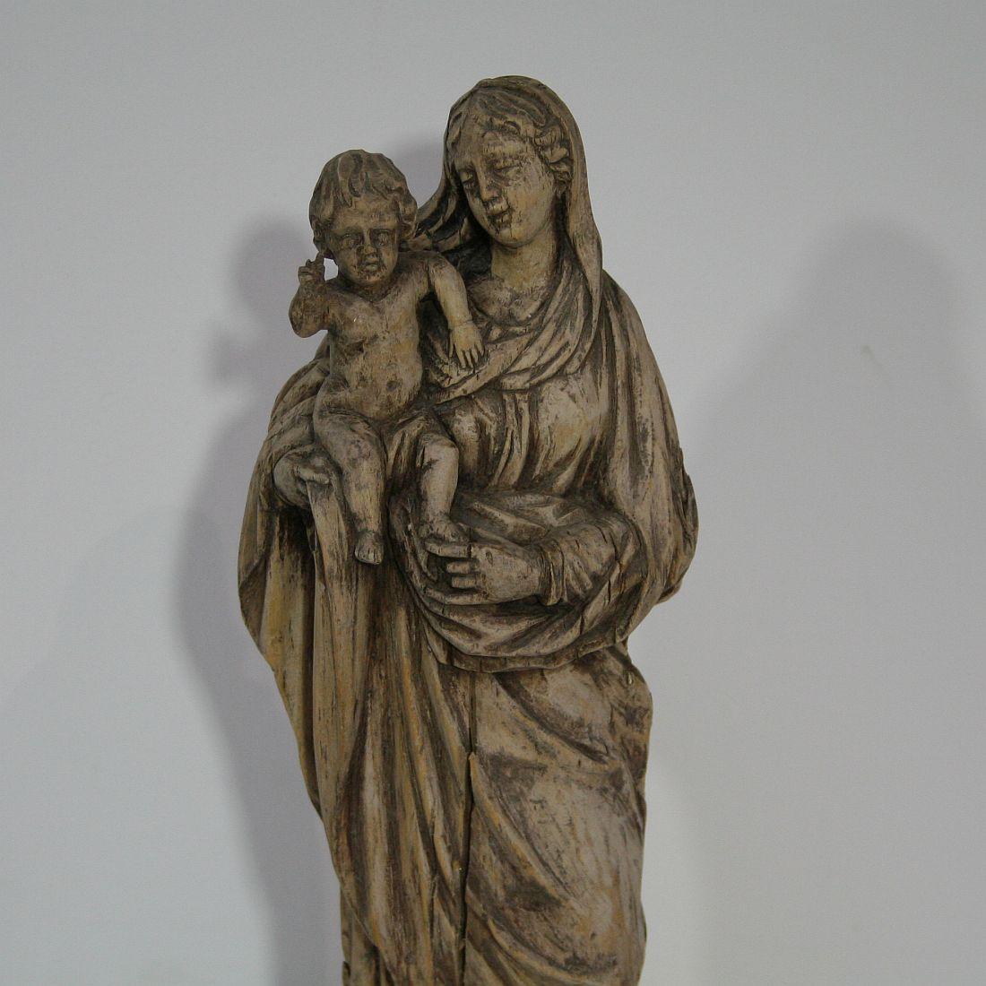 18th Century French Carved Wooden Madonna with Child 4