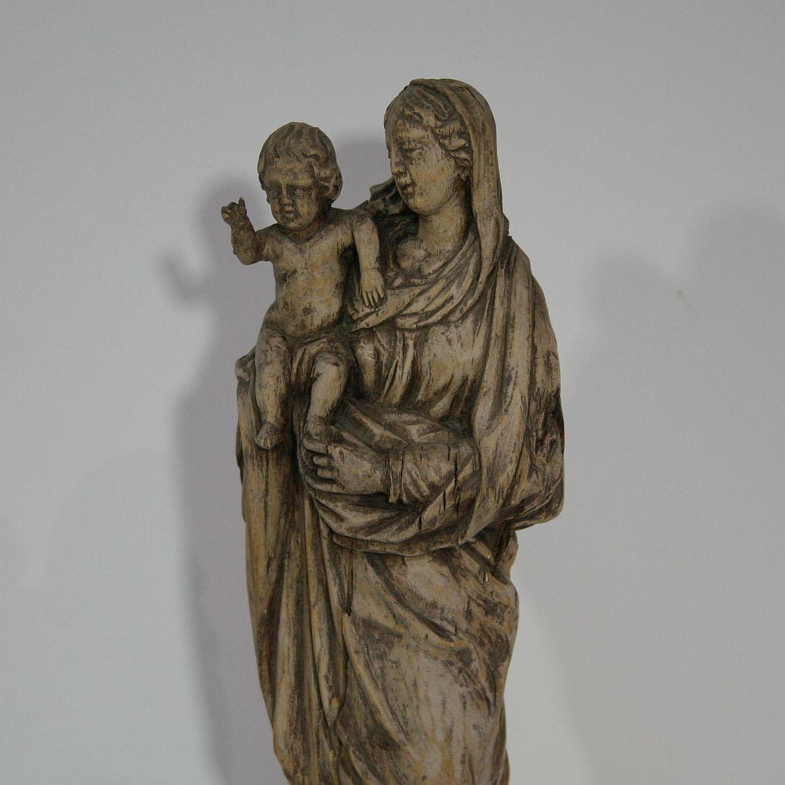 18th Century French Carved Wooden Madonna with Child 6