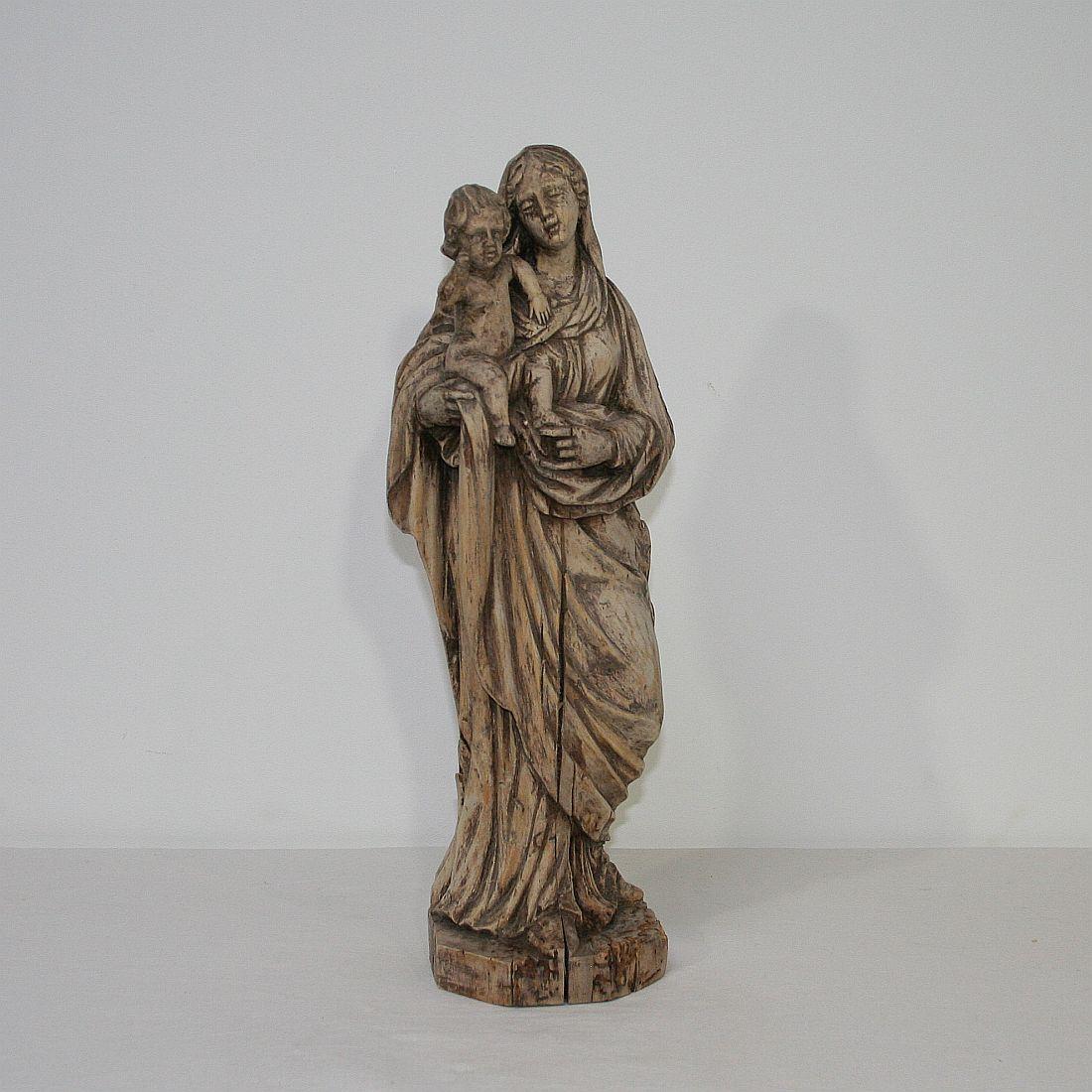 Baroque 18th Century French Carved Wooden Madonna with Child