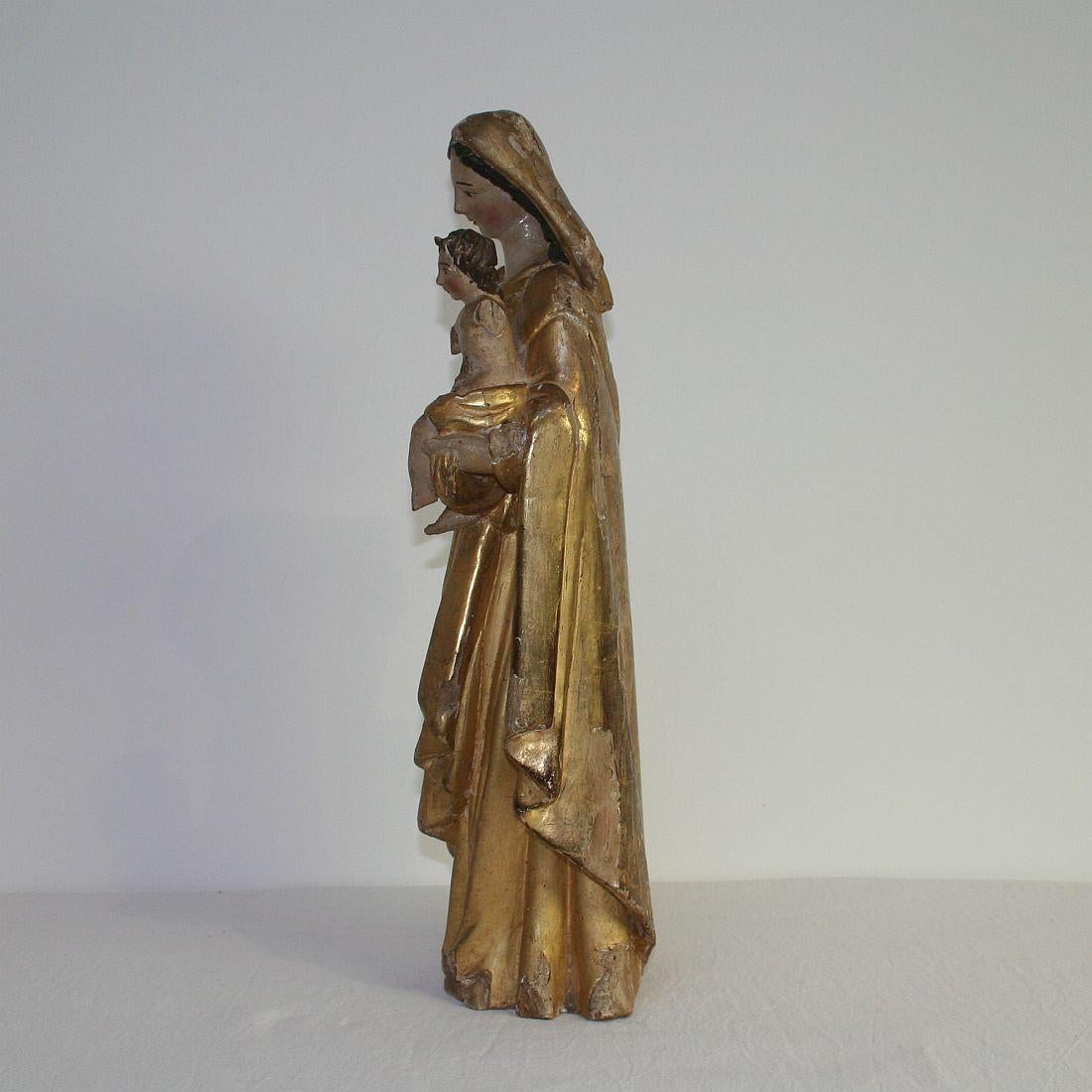 Hand-Carved 18th Century French Carved Wooden Madonna with Child