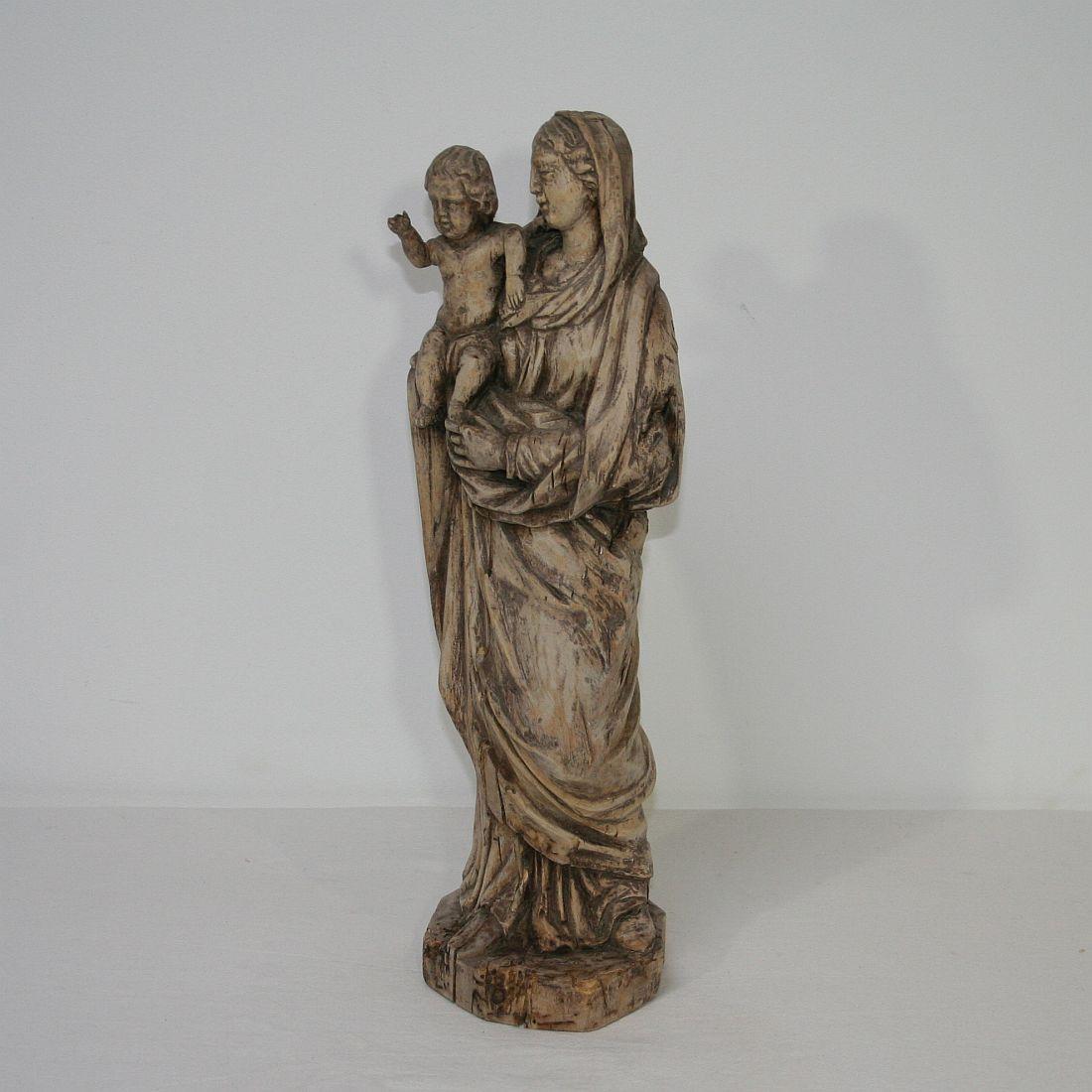 18th Century and Earlier 18th Century French Carved Wooden Madonna with Child